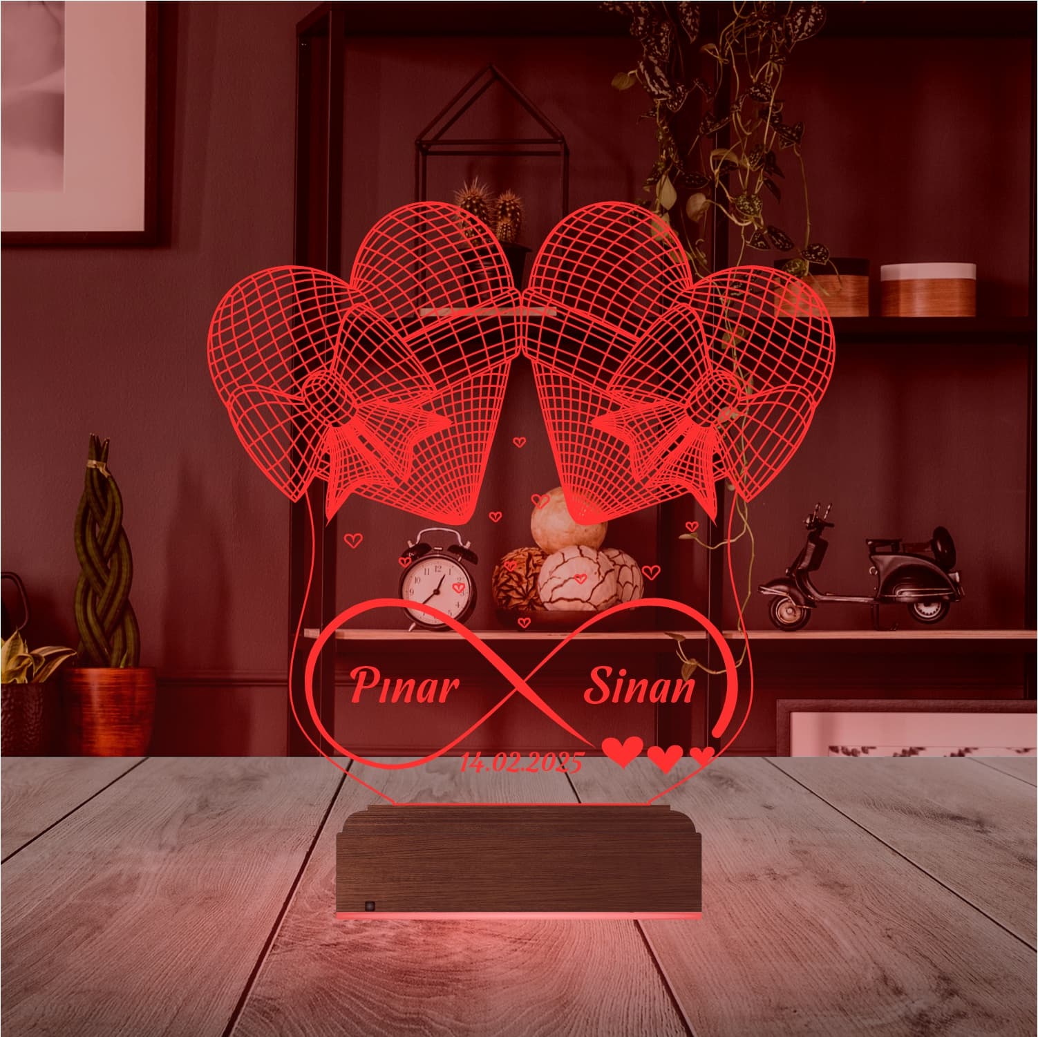 Сердца и Бесконечность — 3D LED Ночник | Именной подарок 5