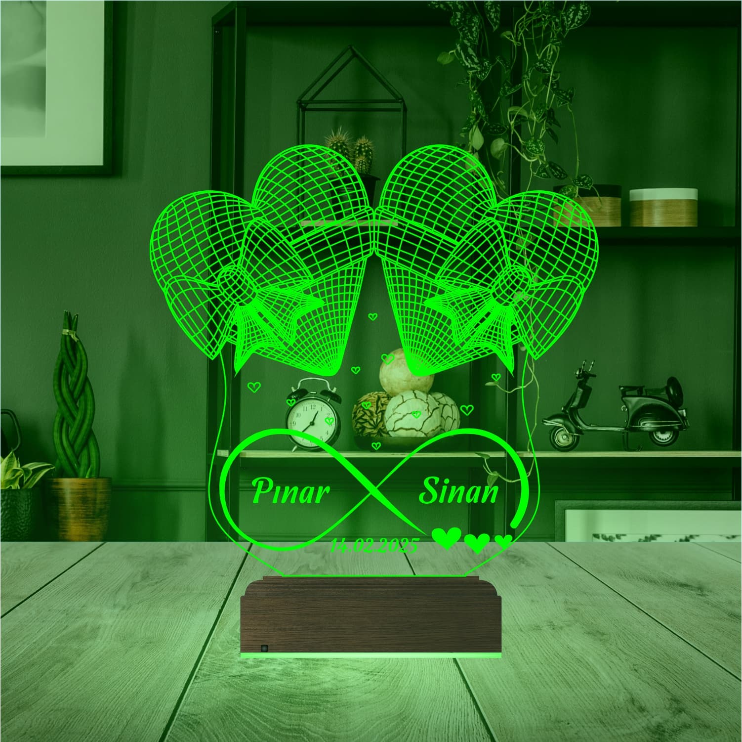 Сердца и Бесконечность — 3D LED Ночник | Именной подарок 8