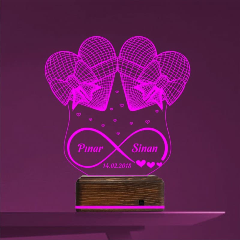 Сердца и Бесконечность — 3D LED Ночник | Именной подарок 10