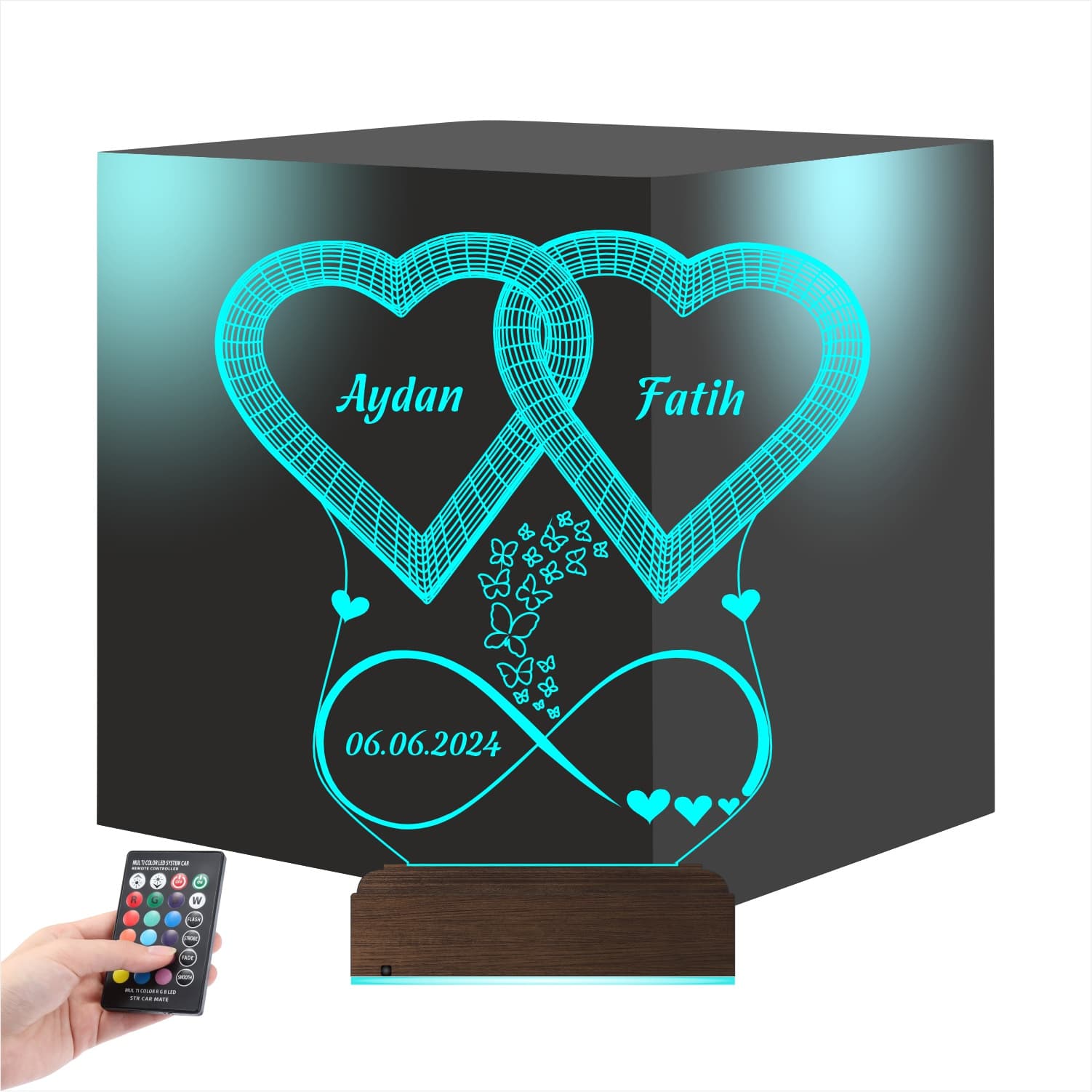 Переплетенные сердца — 3D LED Ночник | Подарок на годовщину 1
