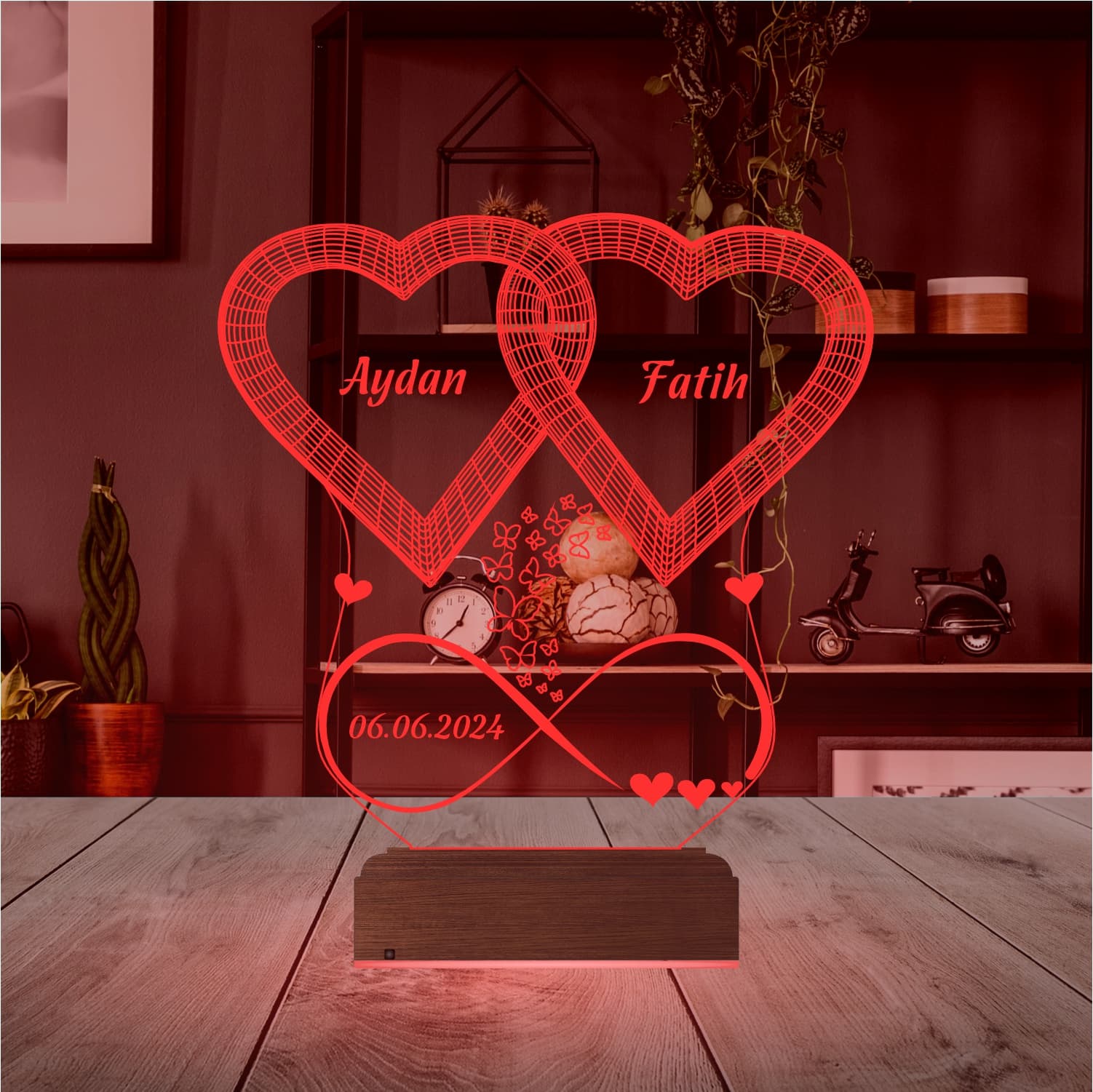Переплетенные сердца — 3D LED Ночник | Подарок на годовщину 5