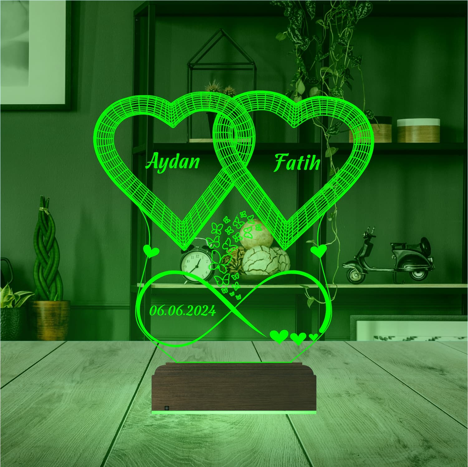 Переплетенные сердца — 3D LED Ночник | Подарок на годовщину 8