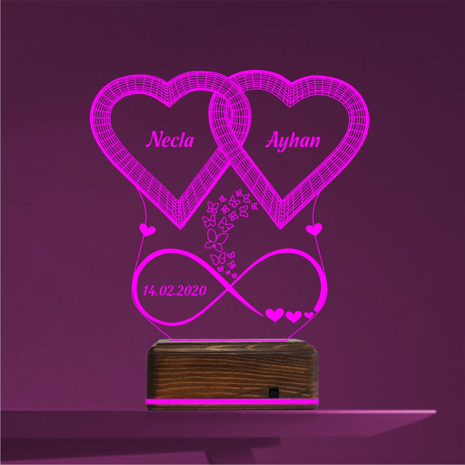 Переплетенные сердца — 3D LED Ночник | Подарок на годовщину 10