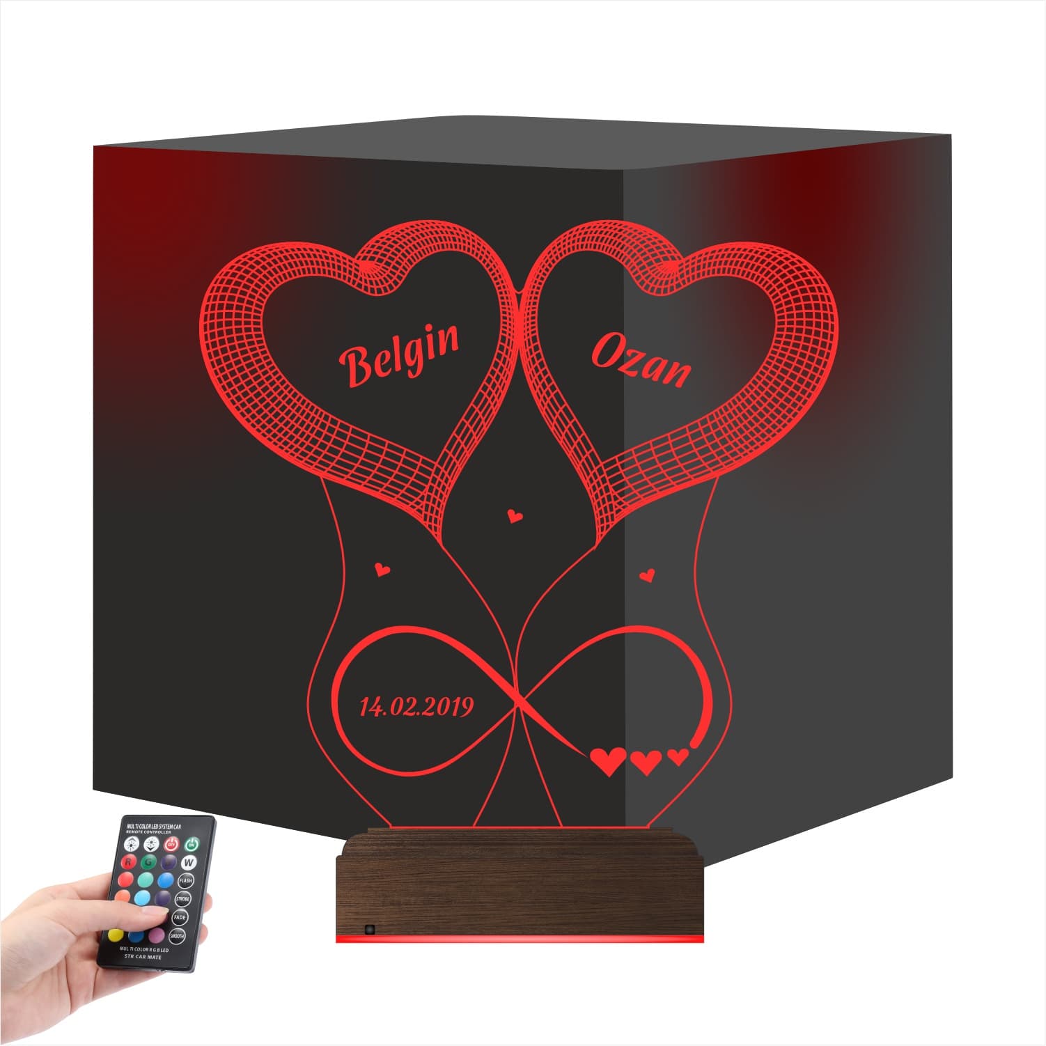 Сердца и бесконечность — 3D LED Ночник | Романтический подарок 1