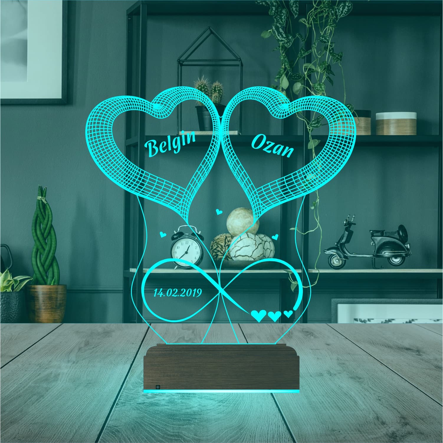 Сердца и бесконечность — 3D LED Ночник | Романтический подарок 4
