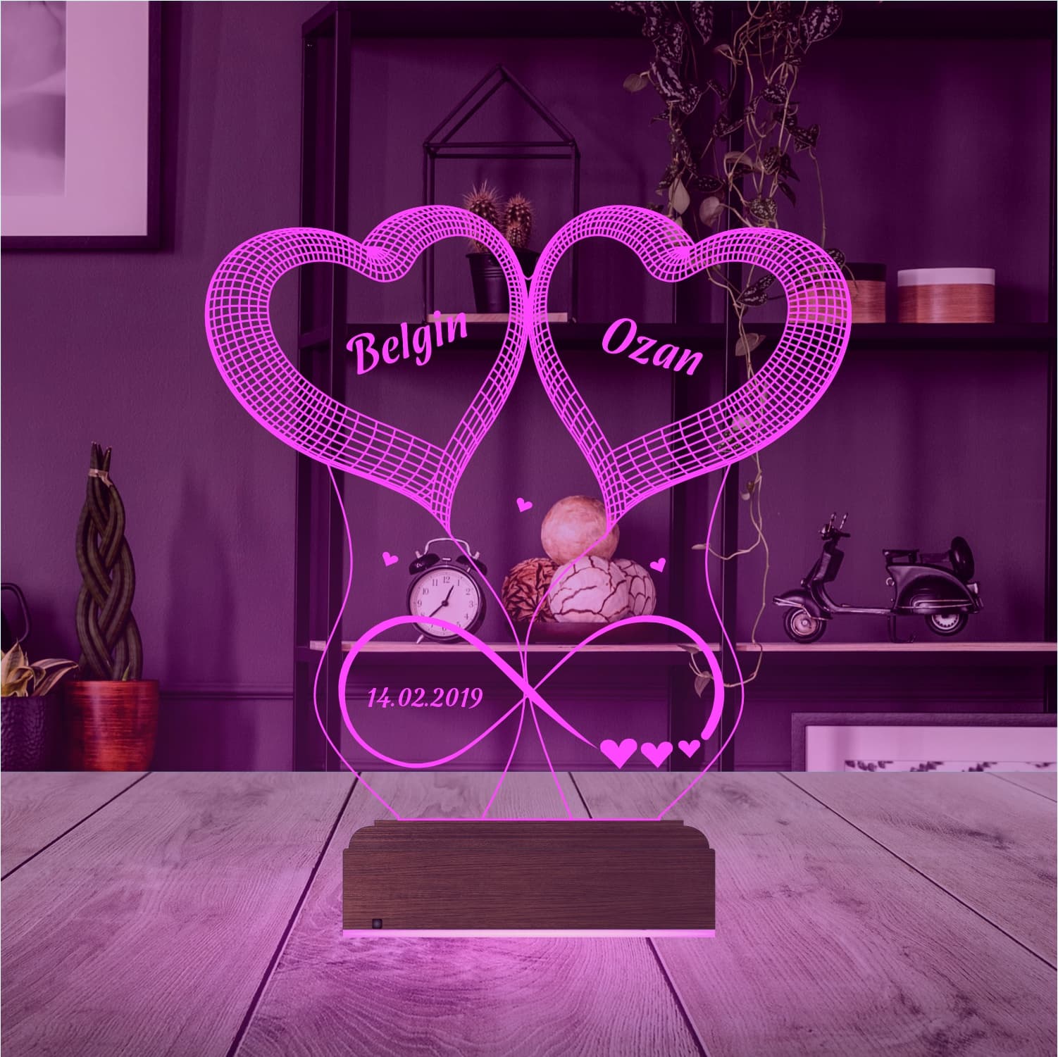Сердца и бесконечность — 3D LED Ночник | Романтический подарок 6