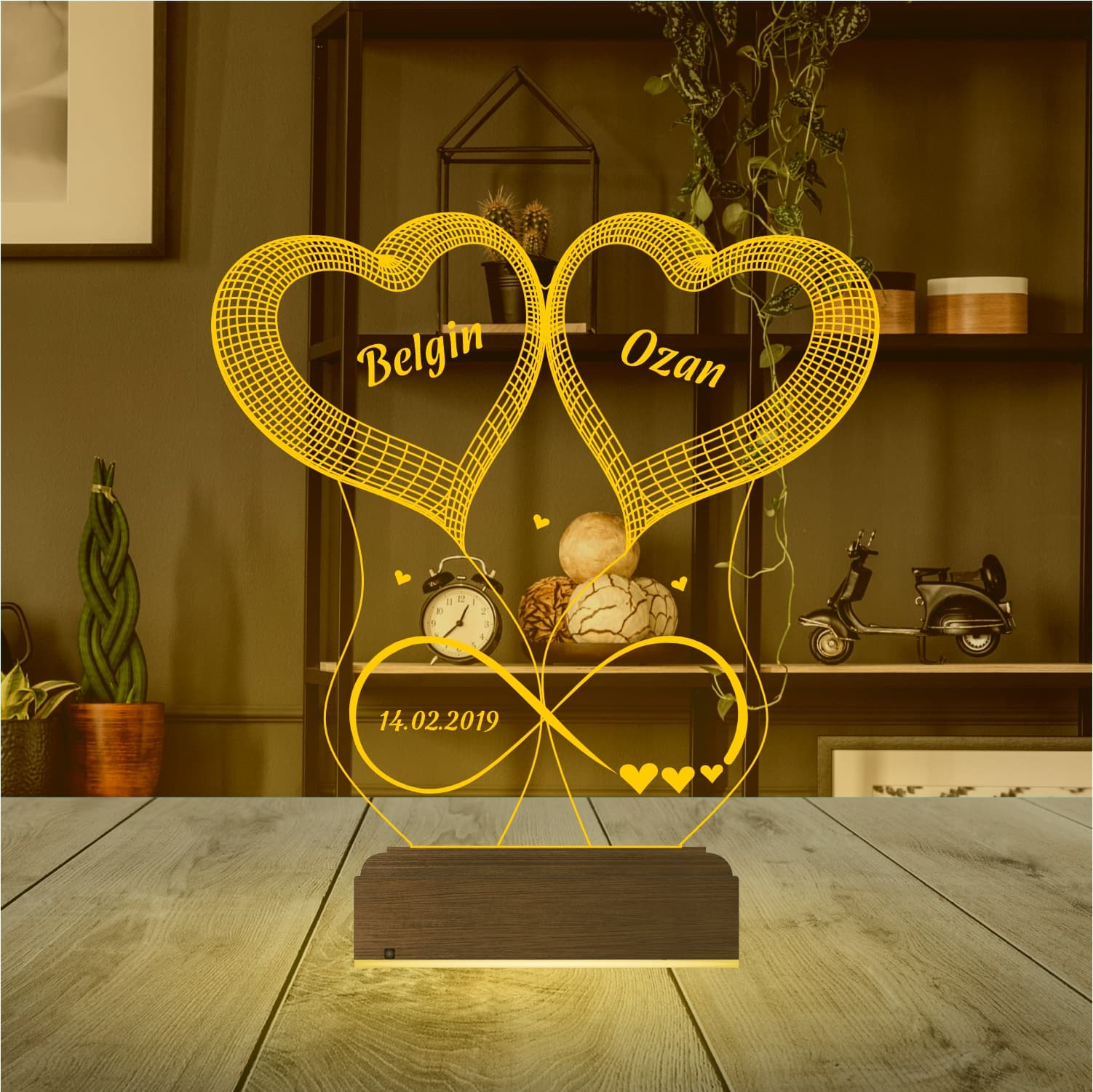 Сердца и бесконечность — 3D LED Ночник | Романтический подарок 9