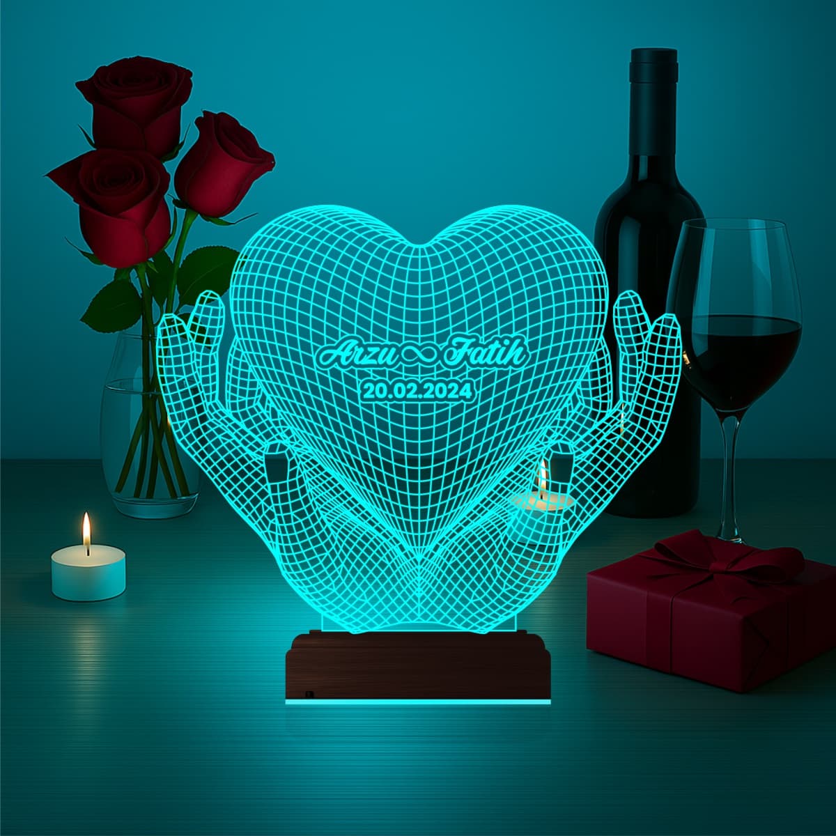 Сердце в руках — 3D LED Ночник | Подарок на годовщину 1