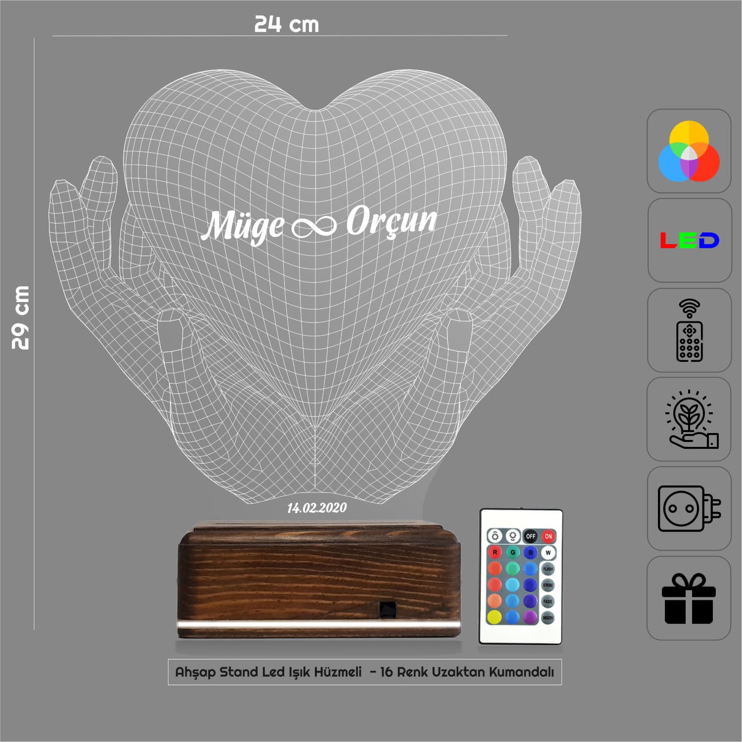 Сердце в руках — 3D LED Ночник | Подарок на годовщину 2