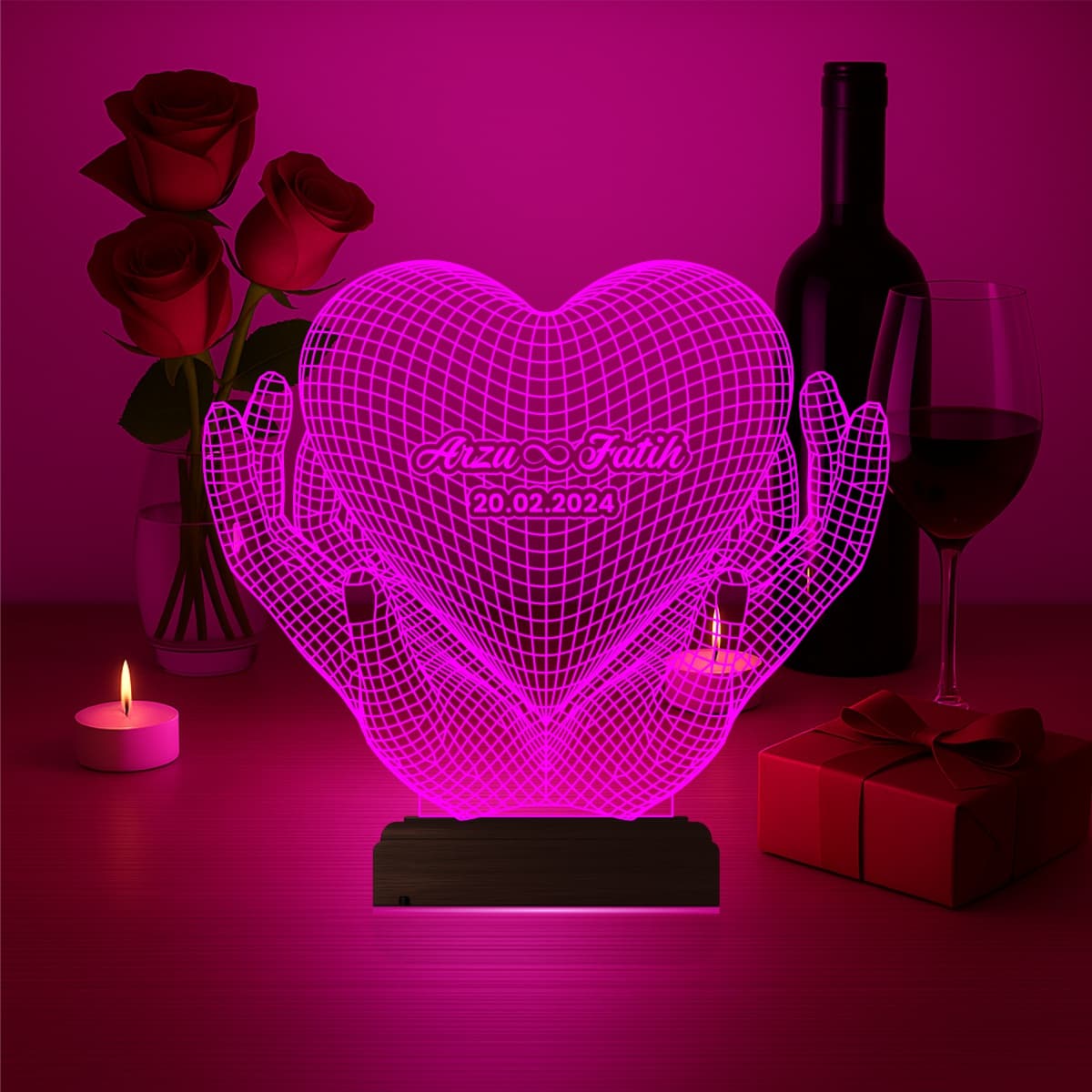 Сердце в руках — 3D LED Ночник | Подарок на годовщину 3