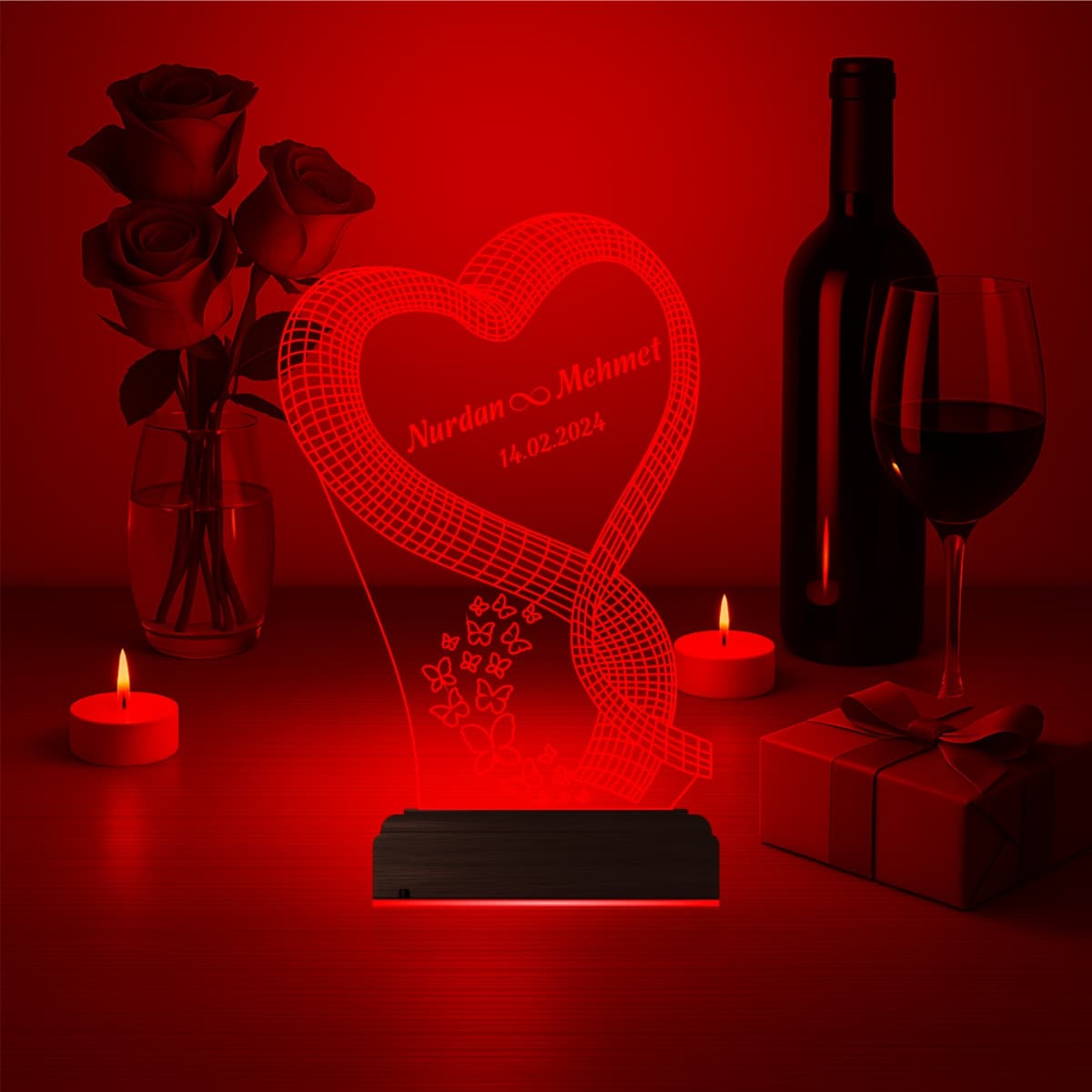 Сердце с именами — 3D LED Ночник | Подарок влюбленным 6