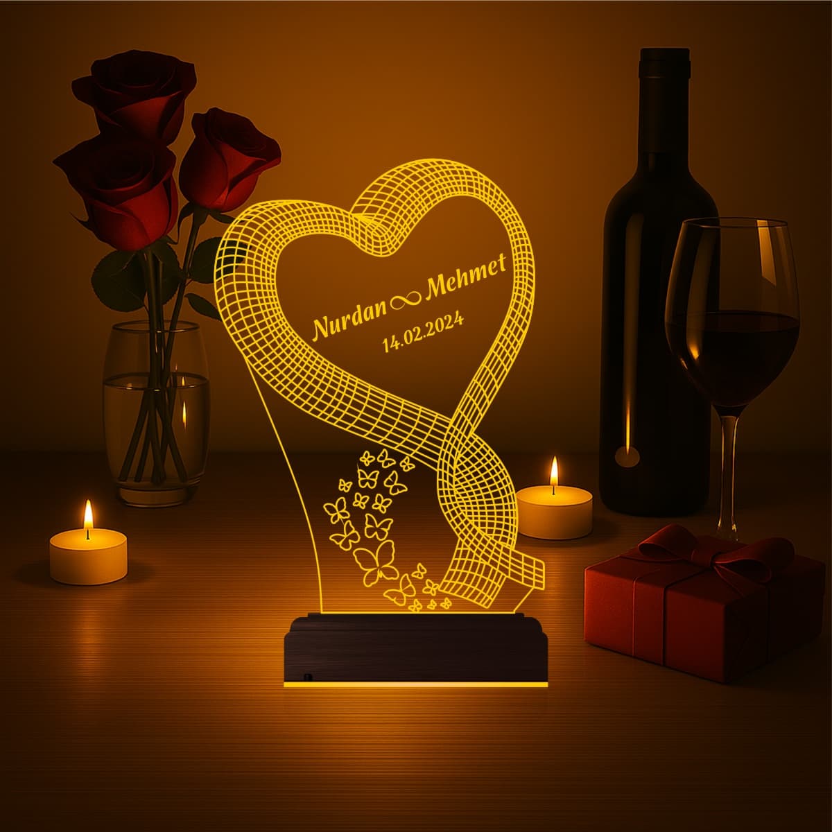 Сердце с именами — 3D LED Ночник | Подарок влюбленным 7