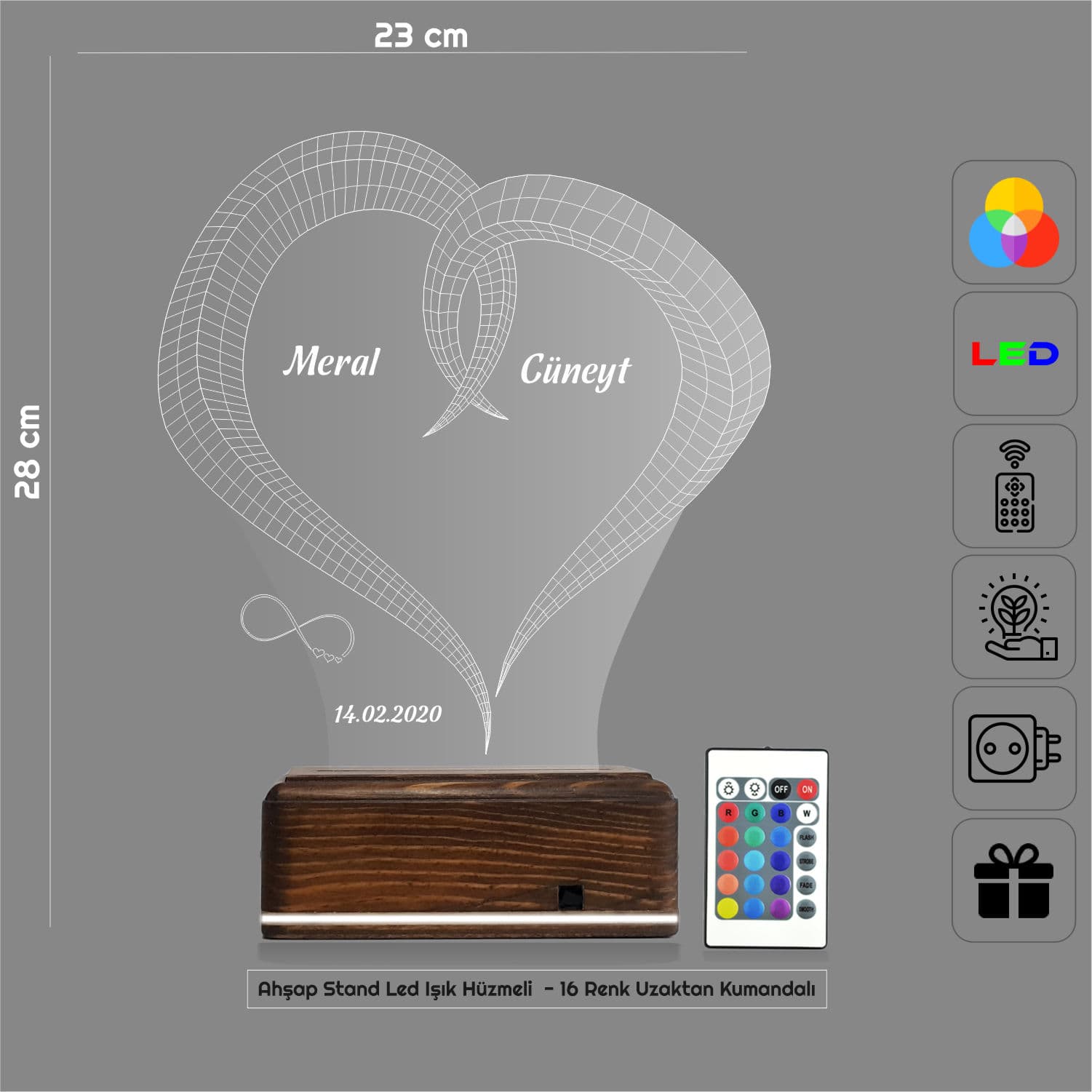 Сердце с именами — 3D LED Ночник | Романтический подарок 2