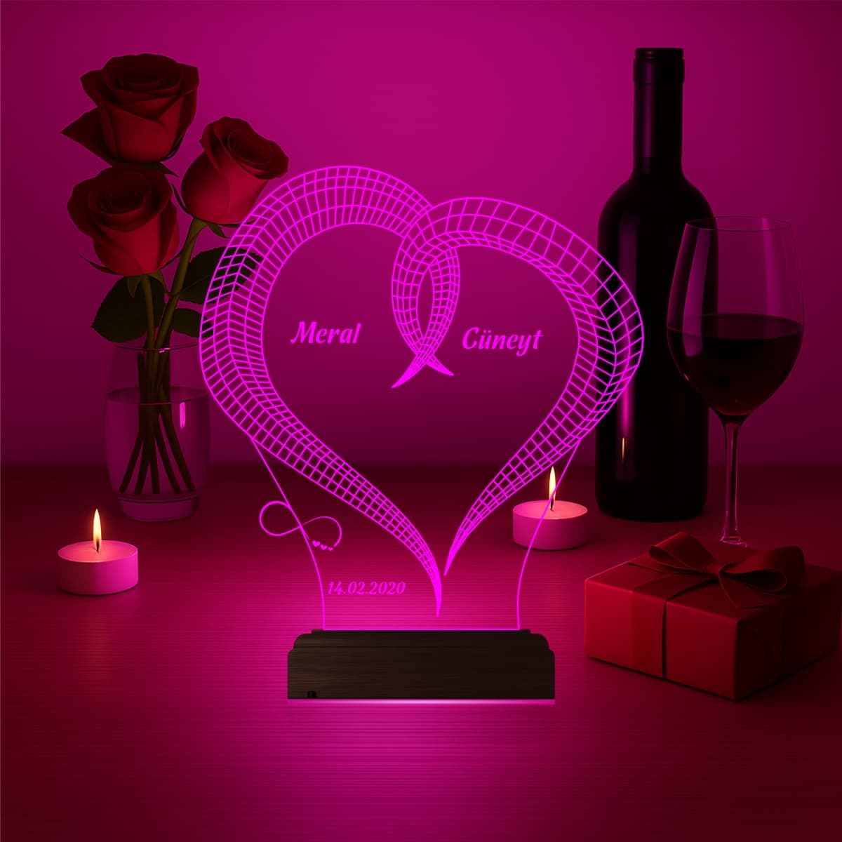 Сердце с именами — 3D LED Ночник | Романтический подарок 4