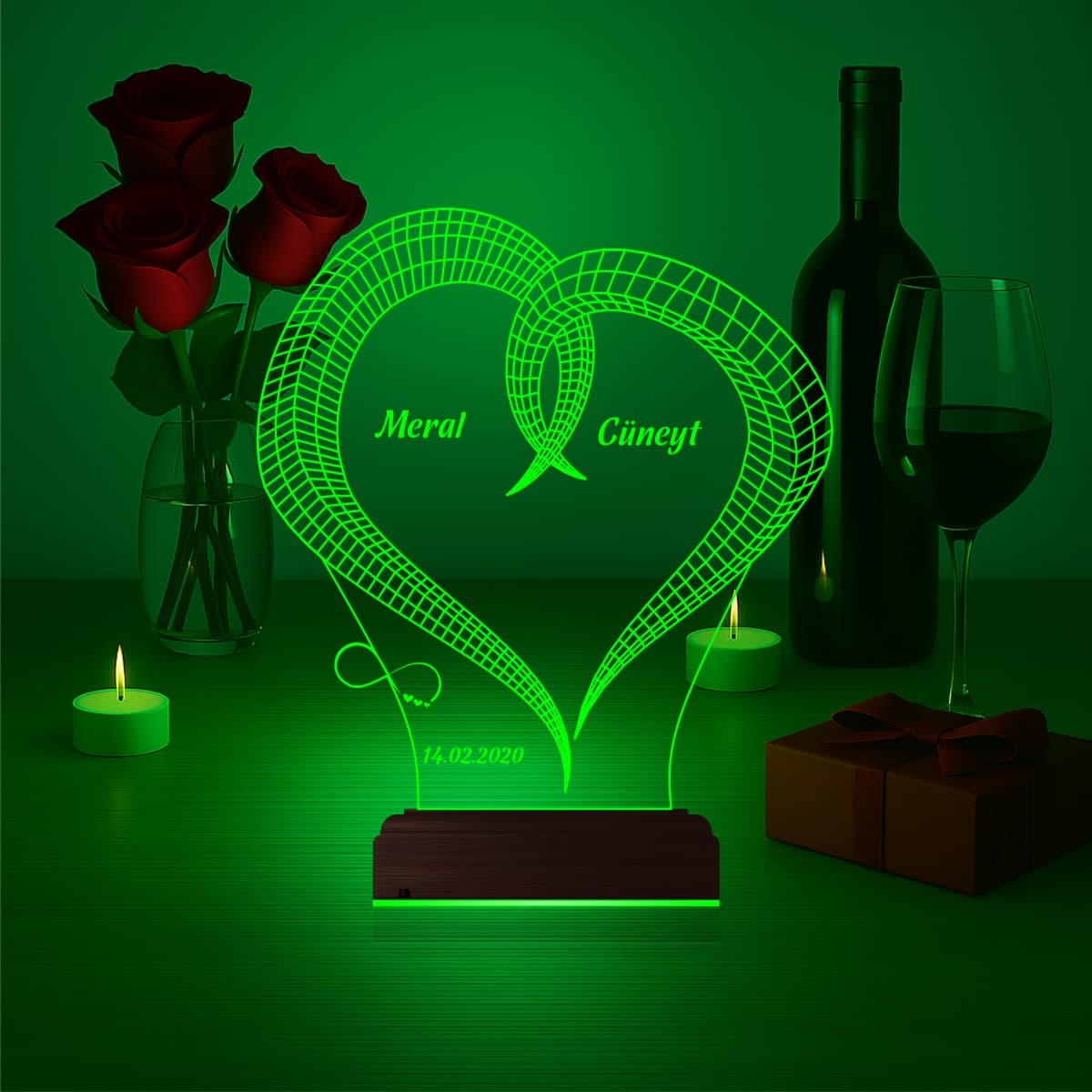 Сердце с именами — 3D LED Ночник | Романтический подарок 5