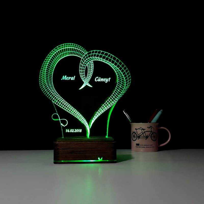 Сердце с именами — 3D LED Ночник | Романтический подарок 9