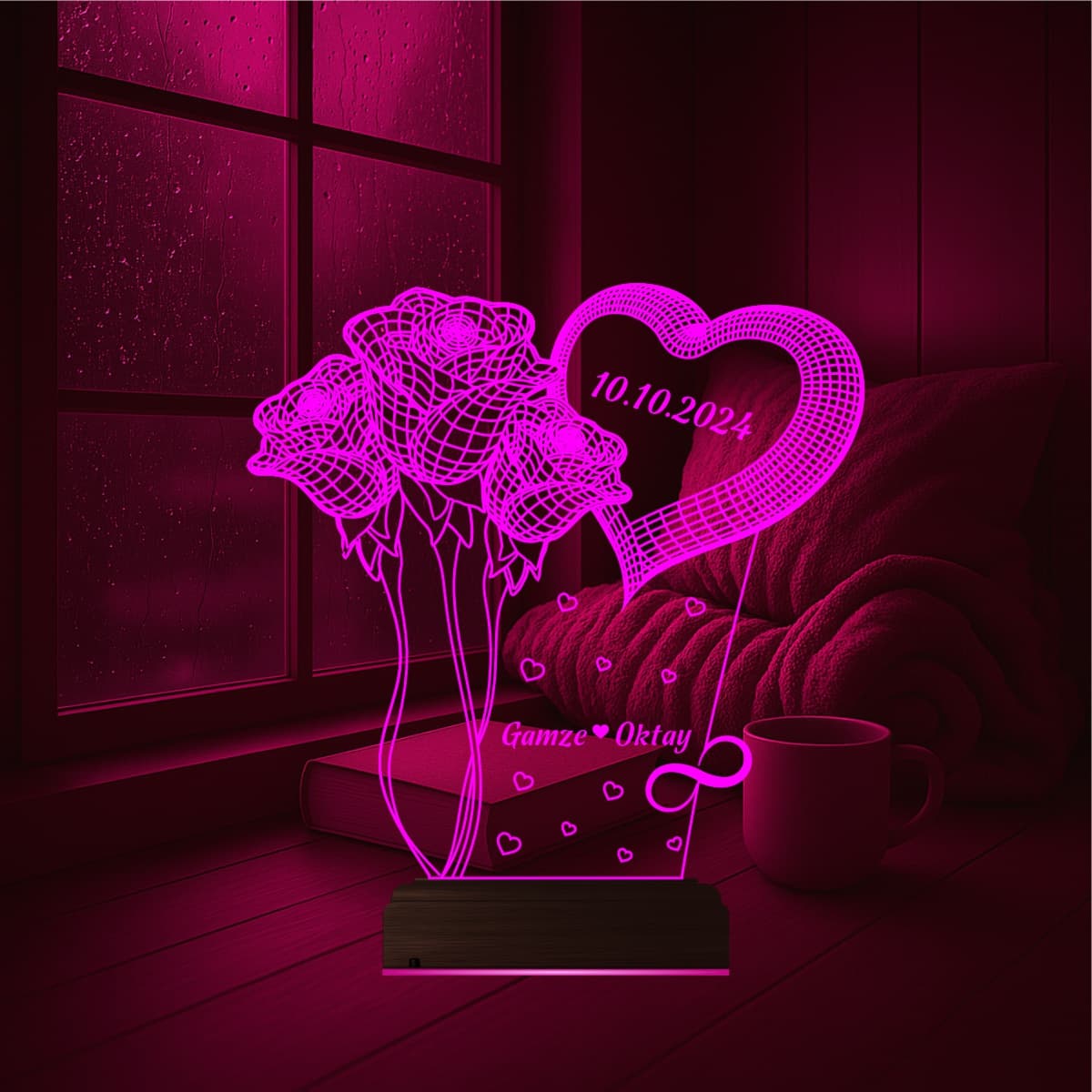 Сердце и Розы — 3D LED Ночник | Подарок на годовщину 4