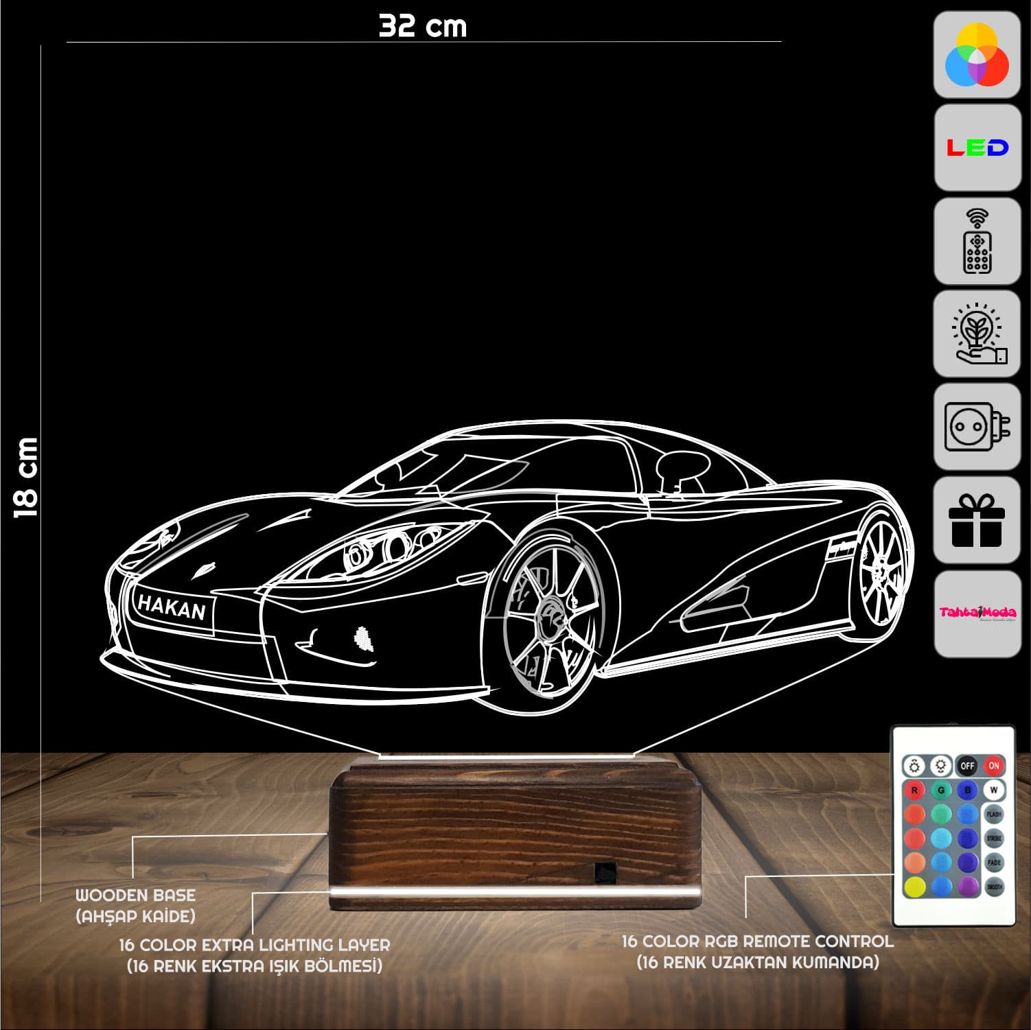 Спорткар — 3D LED Ночник с именем | Подарок мужчине 2