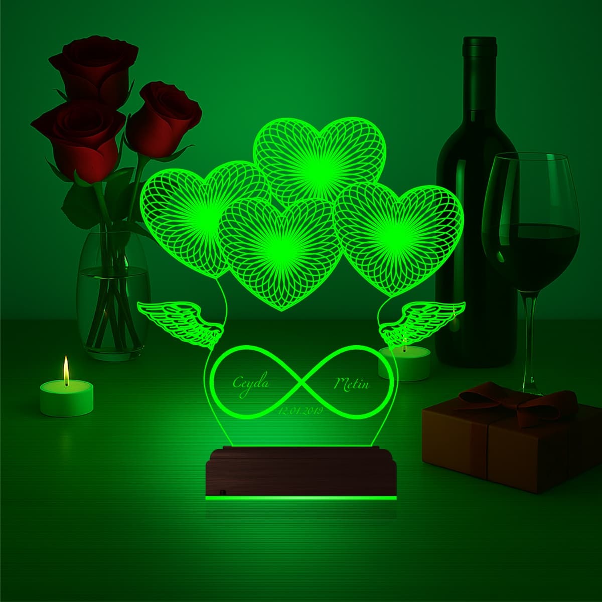 Сердца и Бесконечность — 3D LED Ночник | Подарок на годовщину 5