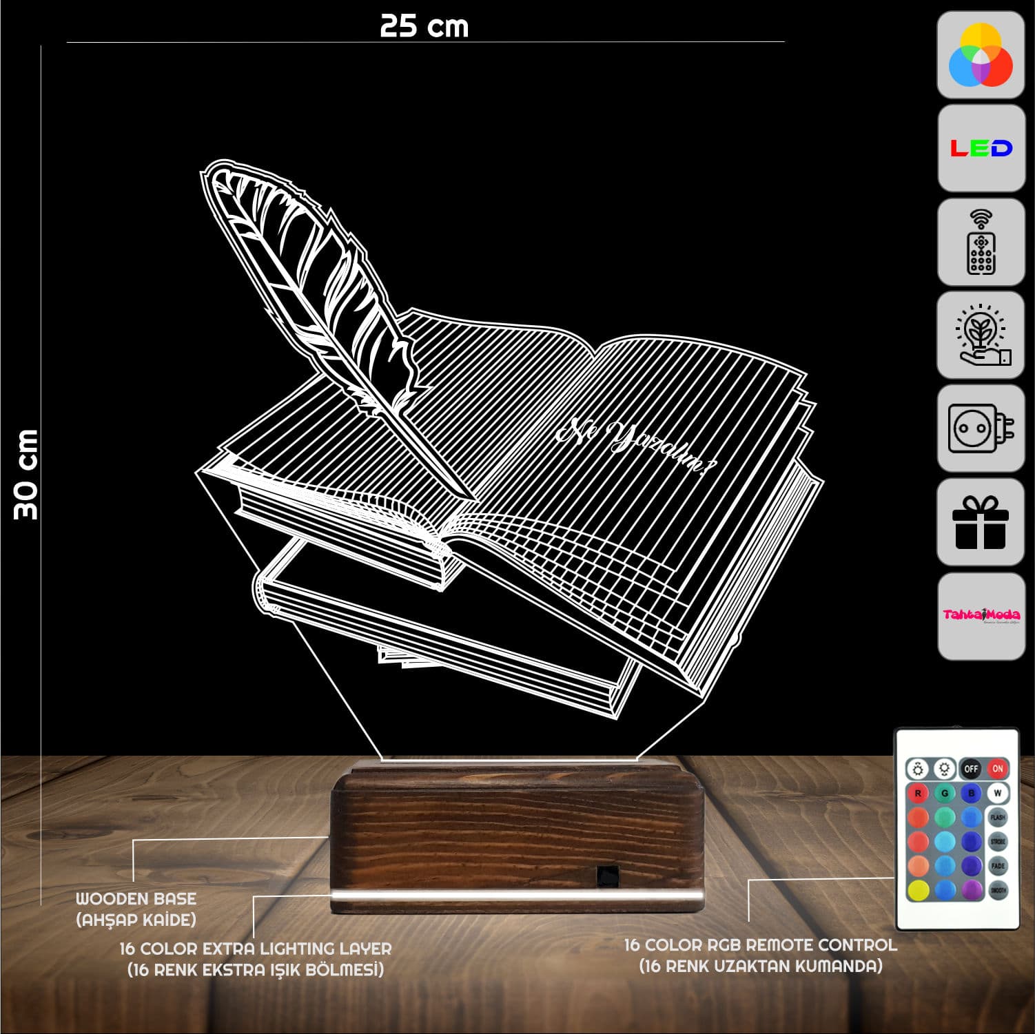 Книги и Перо — 3D LED Ночник | Подарок учителю или писателю 2