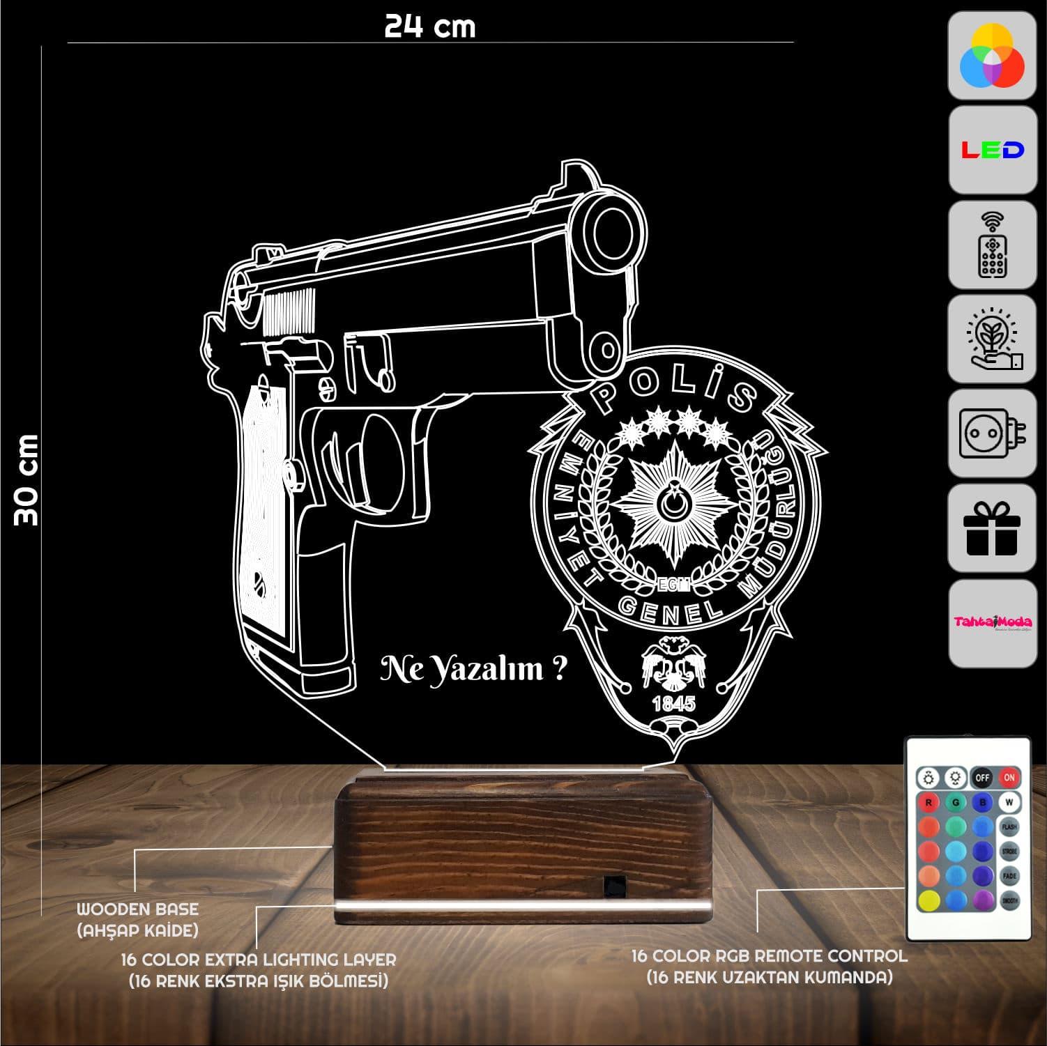 Пистолет и Эмблема Полиции — 3D LED Ночник | Подарок мужчине 2