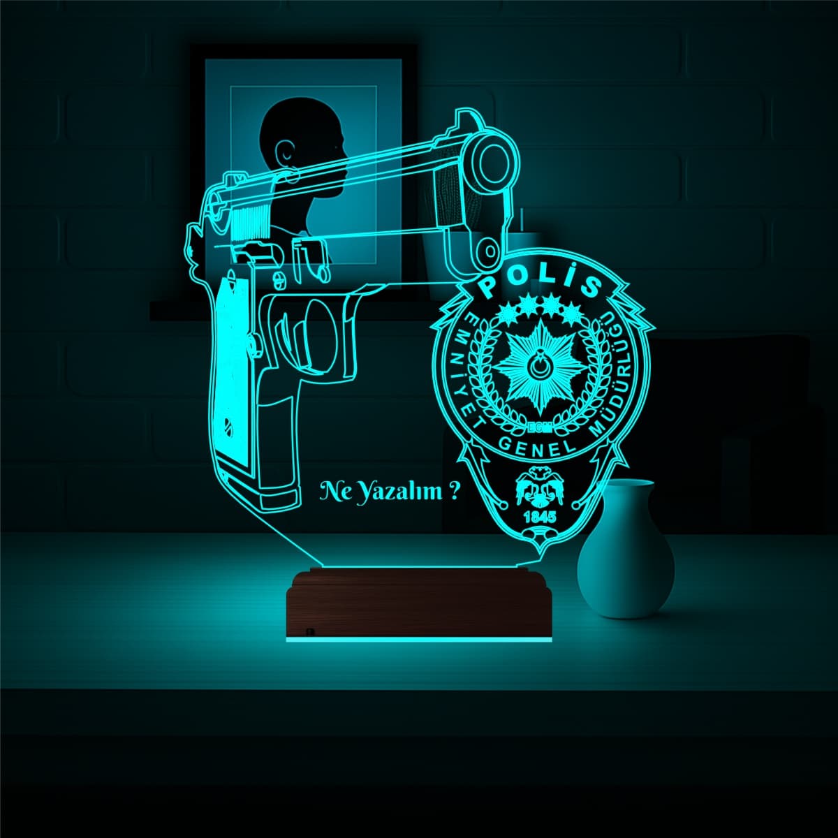 Пистолет и Эмблема Полиции — 3D LED Ночник | Подарок мужчине 3