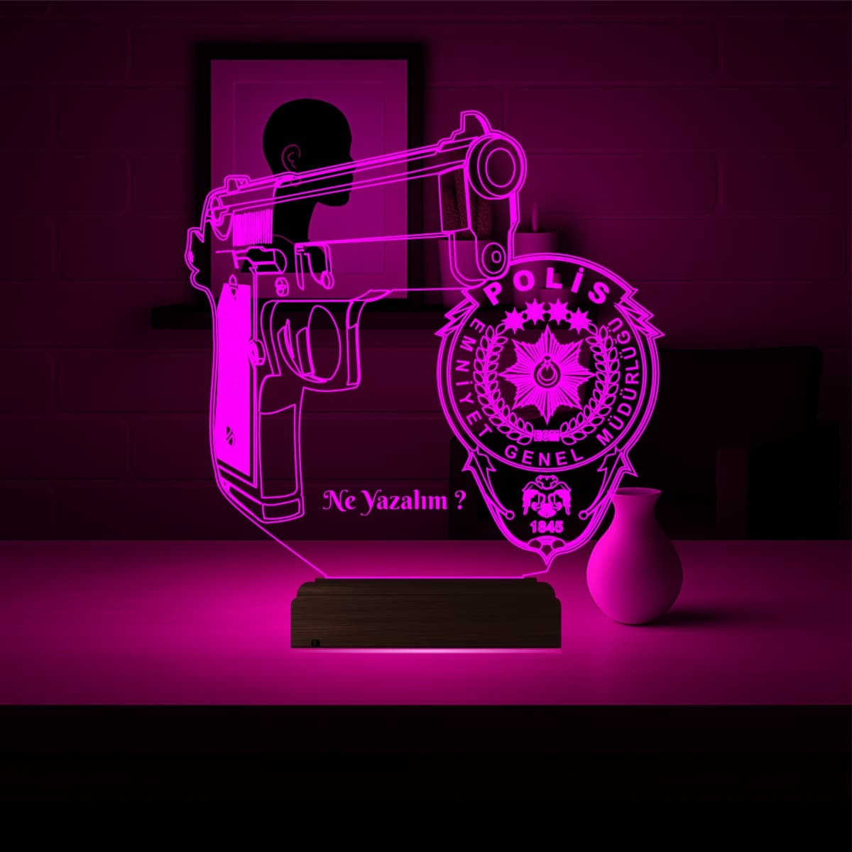 Пистолет и Эмблема Полиции — 3D LED Ночник | Подарок мужчине 4