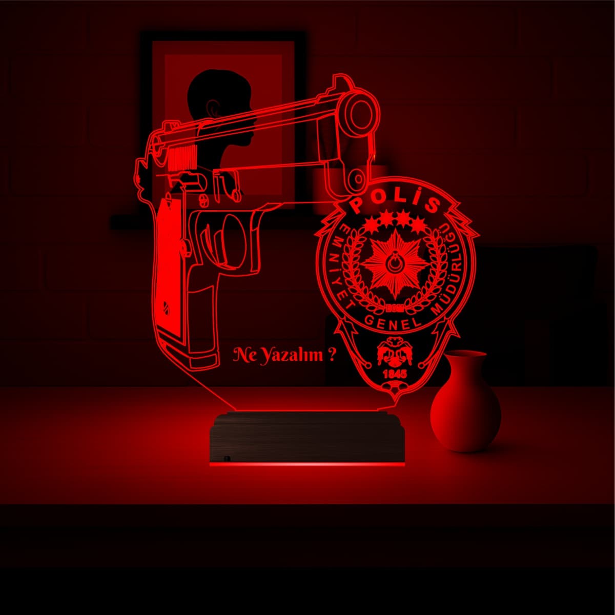 Пистолет и Эмблема Полиции — 3D LED Ночник | Подарок мужчине 6