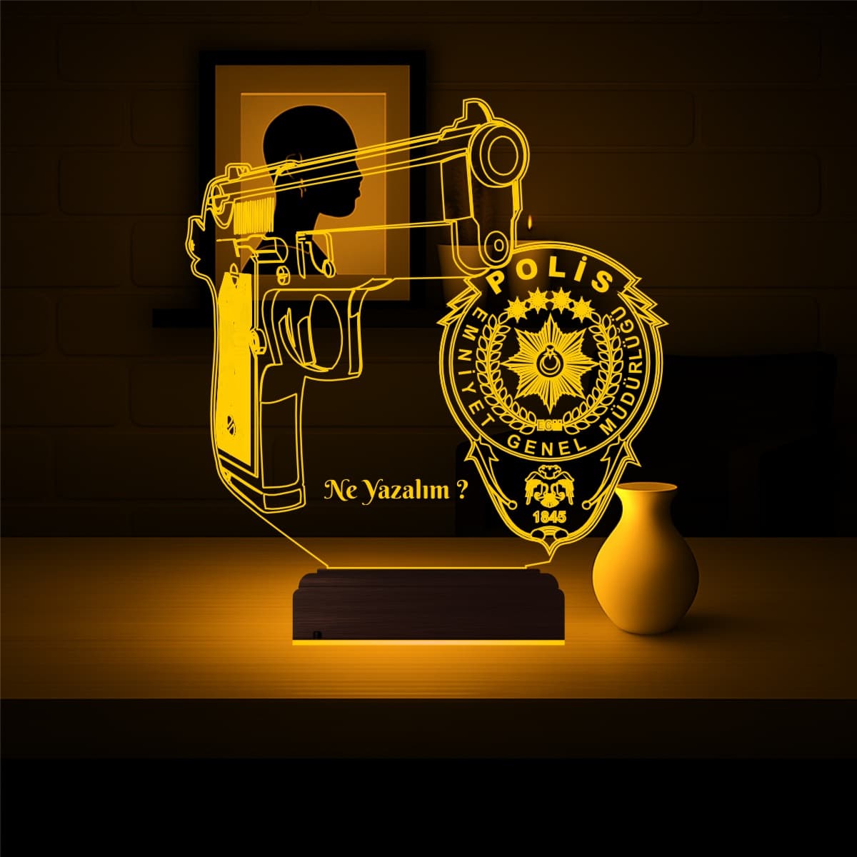 Пистолет и Эмблема Полиции — 3D LED Ночник | Подарок мужчине 7