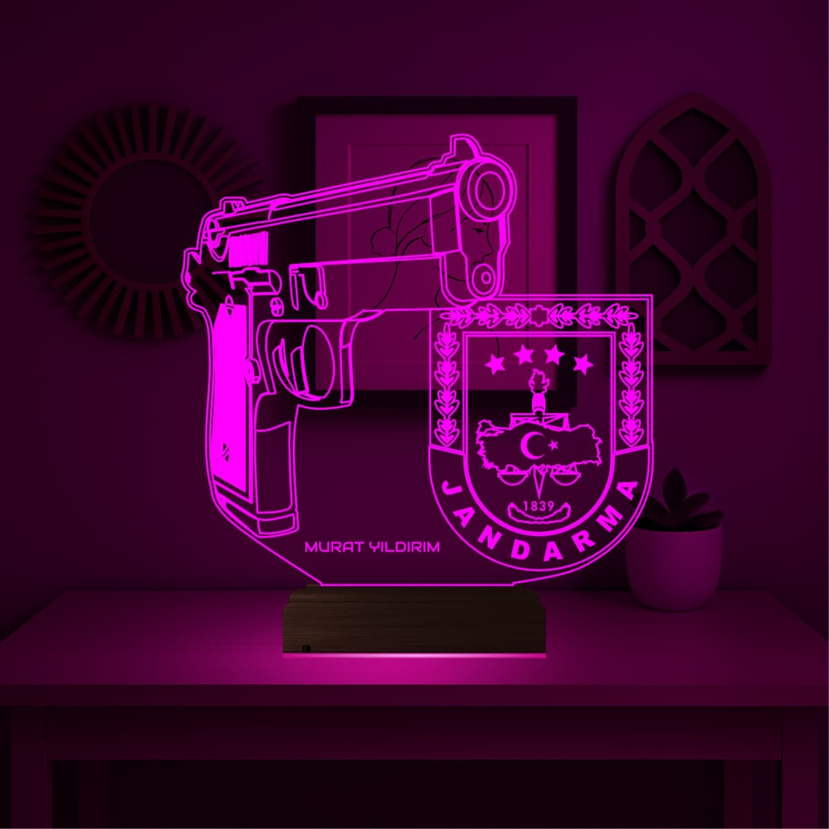 Пистолет и эмблема Жандармерии — 3D LED Ночник | Подарок мужчине 5