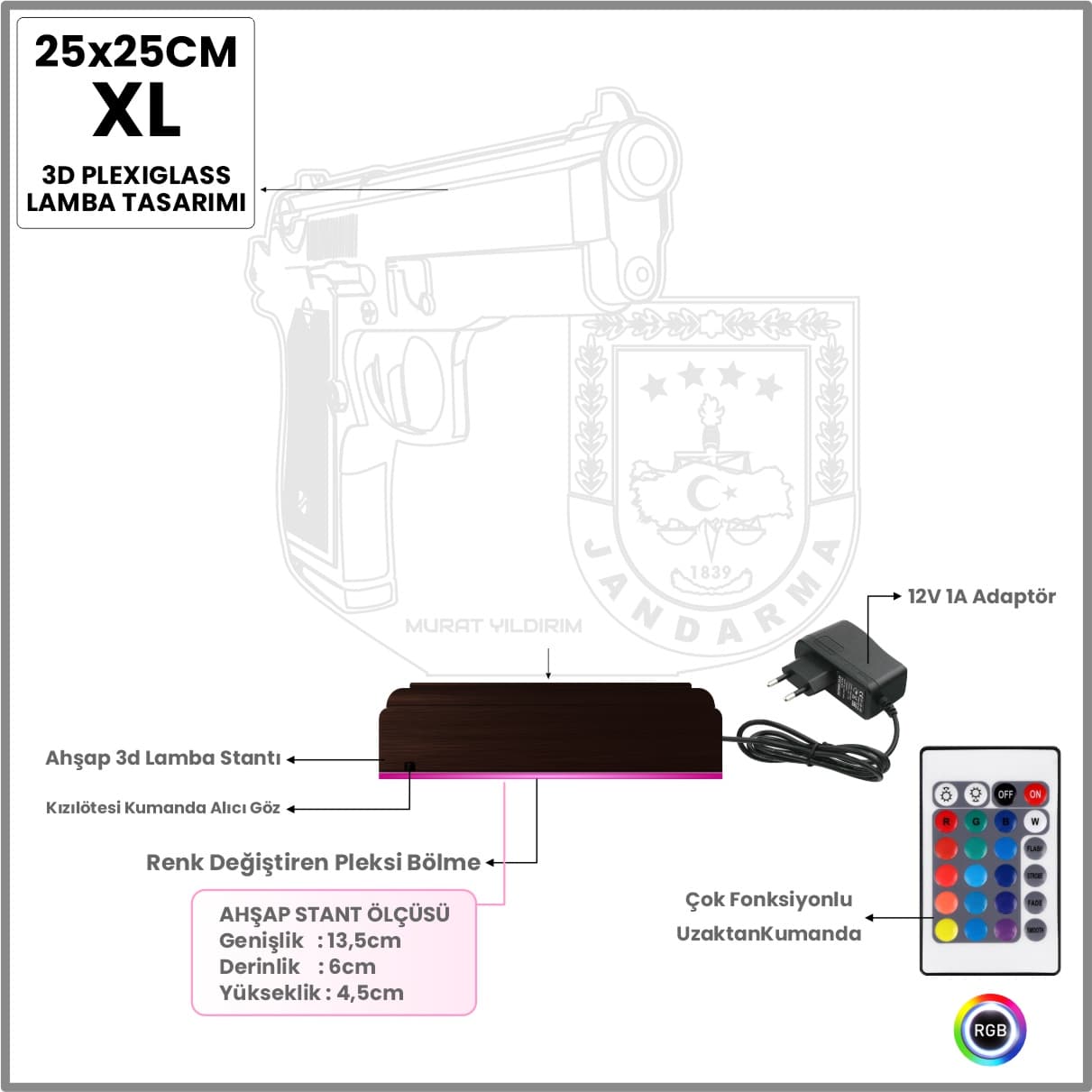 Пистолет и эмблема Жандармерии — 3D LED Ночник | Подарок мужчине 8
