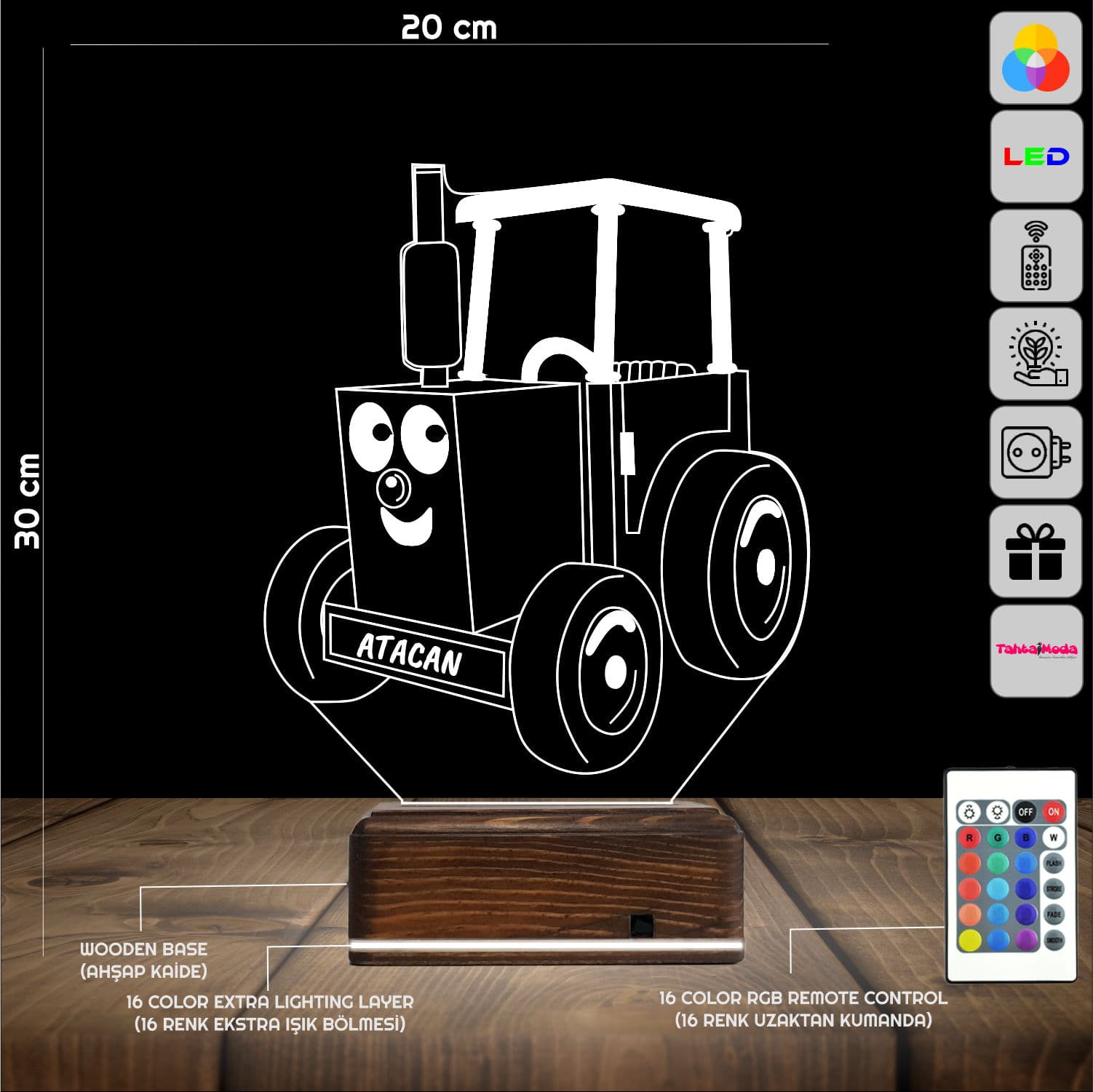 Трактор с именем — 3D LED Ночник | Подарок ребёнку 2