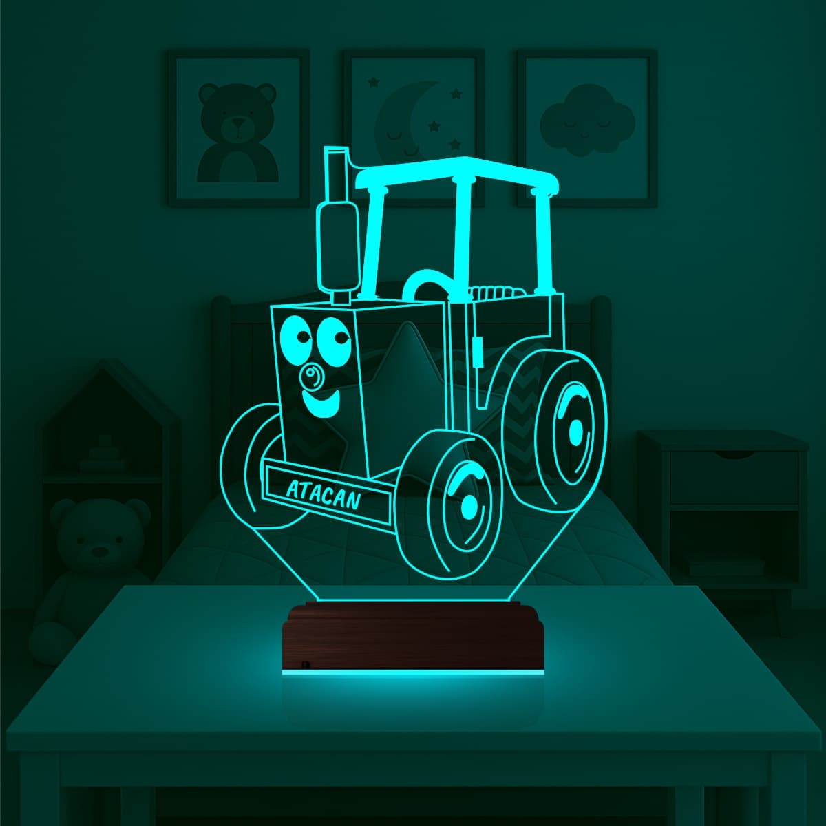 Трактор с именем — 3D LED Ночник | Подарок ребёнку 3