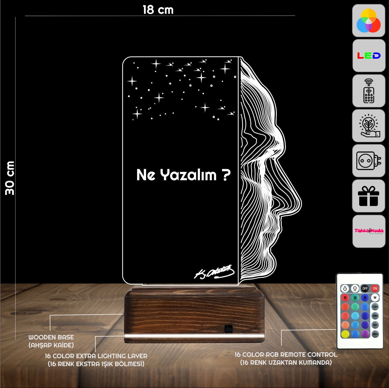 Ататюрк — 3D LED Ночник | Именной подарок руководителю 2