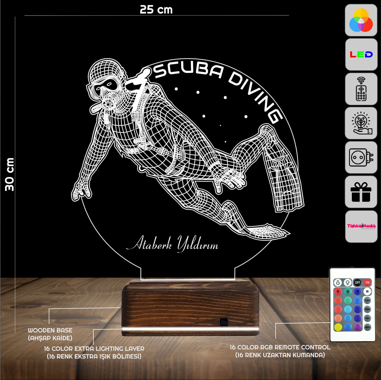 Дайвер — 3D LED Ночник | Подарок с именем мужчине 2