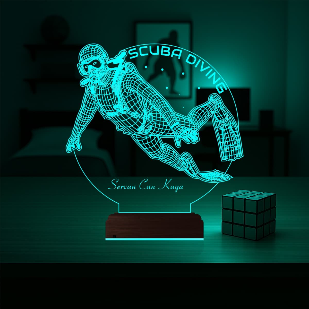 Дайвер — 3D LED Ночник | Подарок с именем мужчине 3