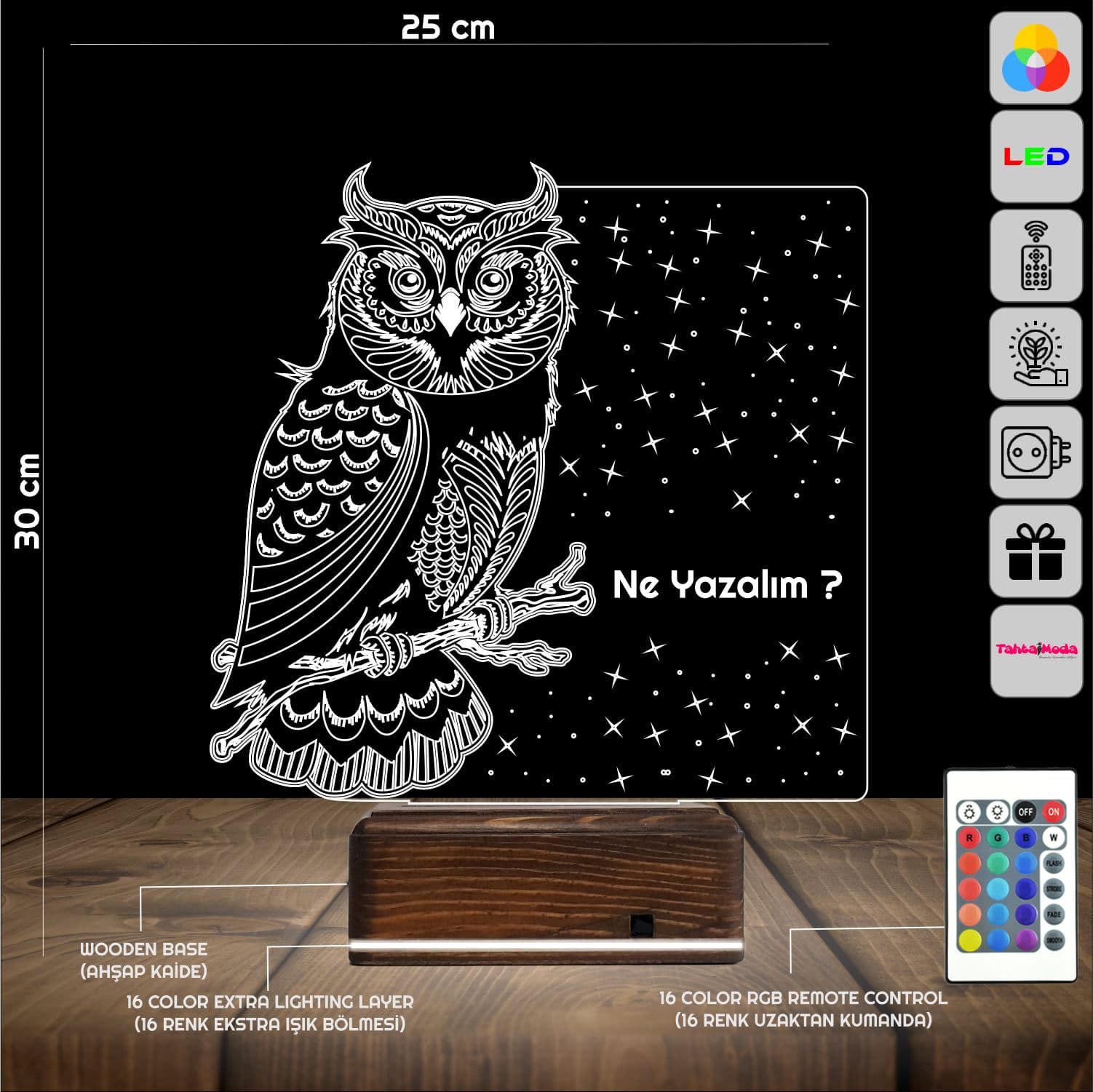 Сова — 3D LED Ночник | Именной подарок 2