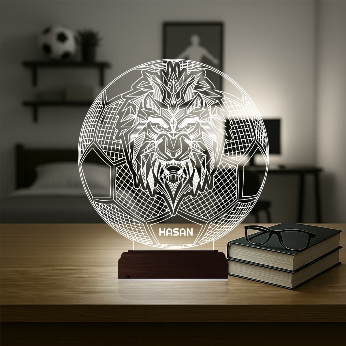 Лев и Футбол — 3D LED Ночник с именем | Подарок мальчику 1