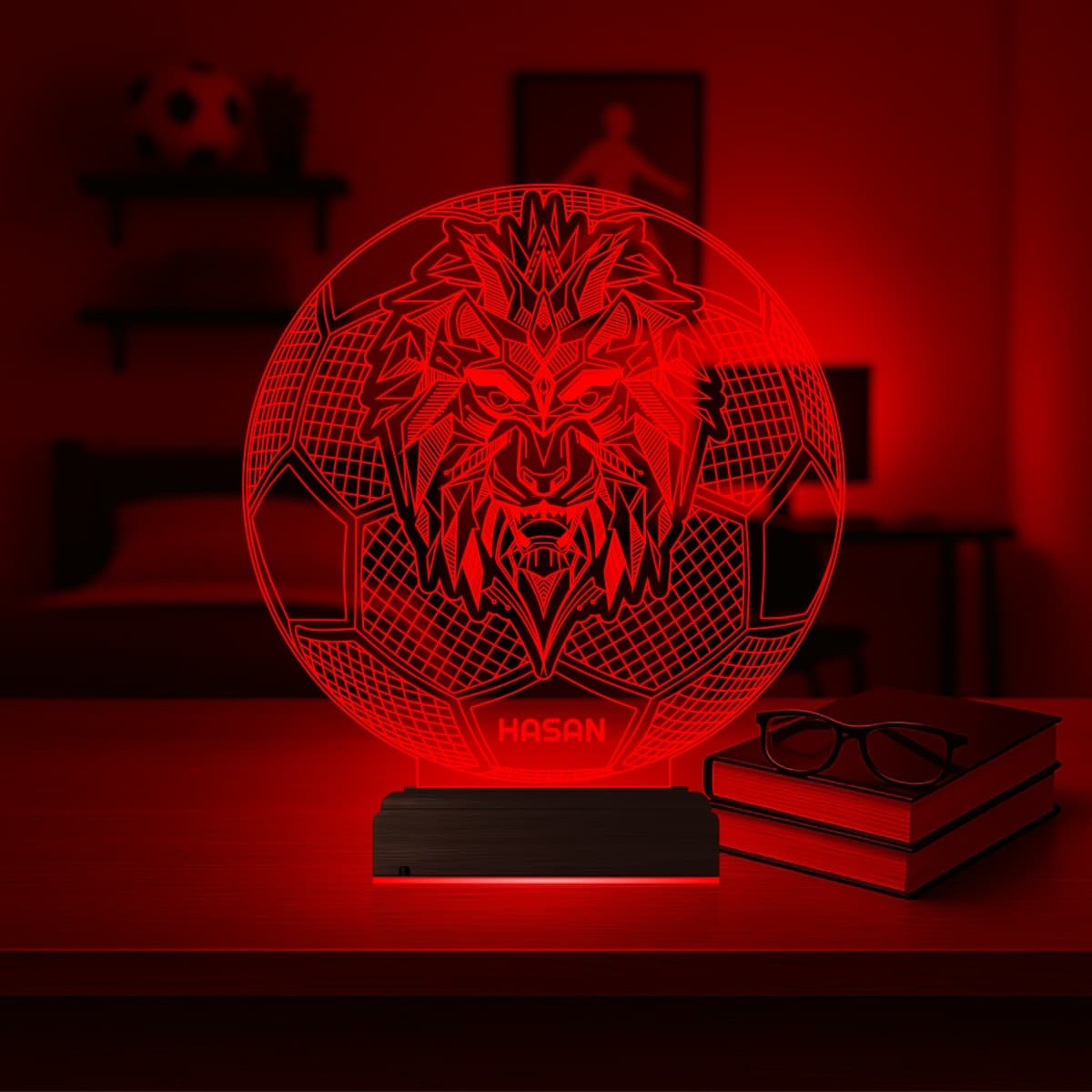 Лев и Футбол — 3D LED Ночник с именем | Подарок мальчику 6