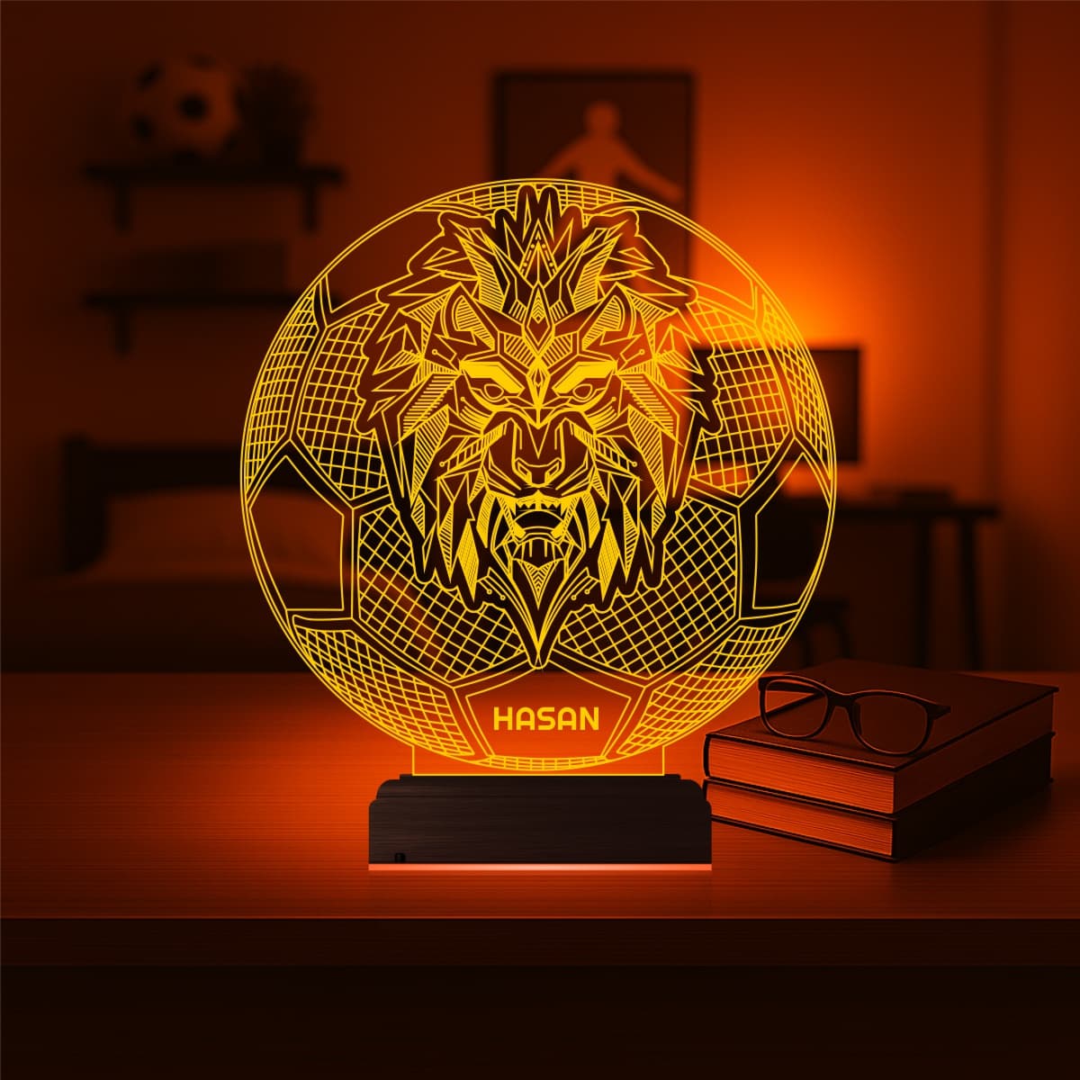 Лев и Футбол — 3D LED Ночник с именем | Подарок мальчику 7