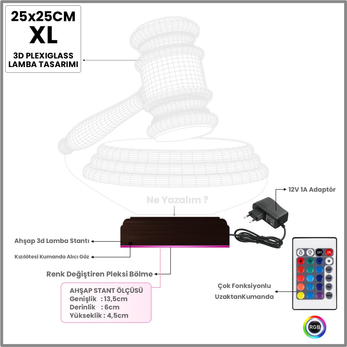 Судейский молоток — 3D LED Ночник | Подарок юристу 8