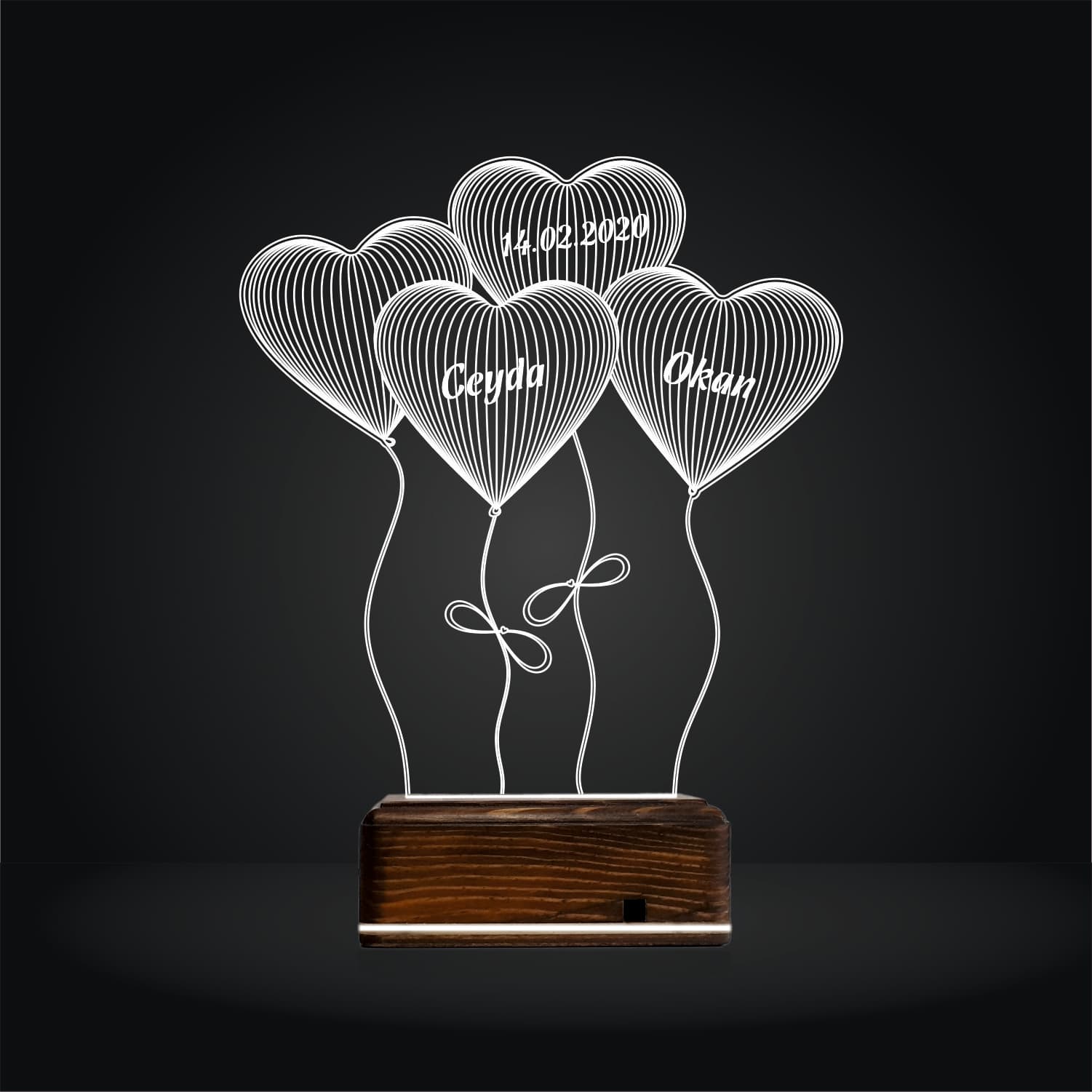 Сердца-шары с именами — 3D LED Ночник | Подарок на годовщину 3