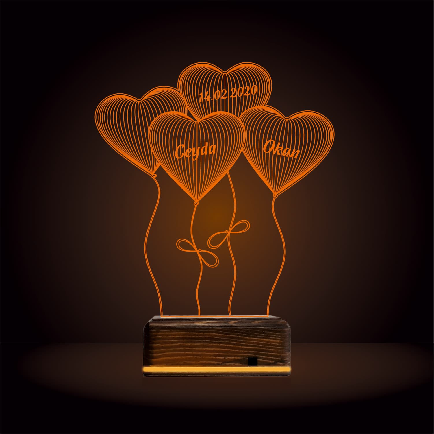 Сердца-шары с именами — 3D LED Ночник | Подарок на годовщину 5