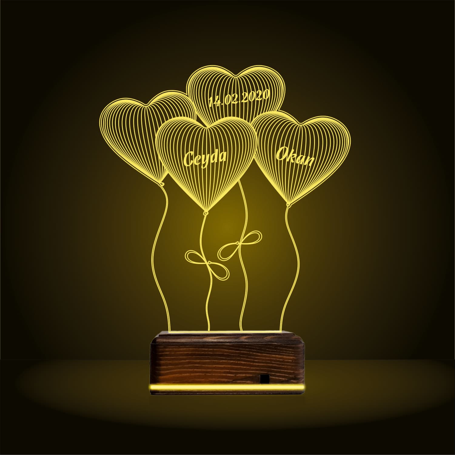 Сердца-шары с именами — 3D LED Ночник | Подарок на годовщину 8