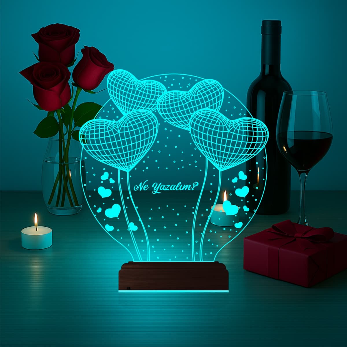 Сердца-шары 3D Ночник с надписью 1