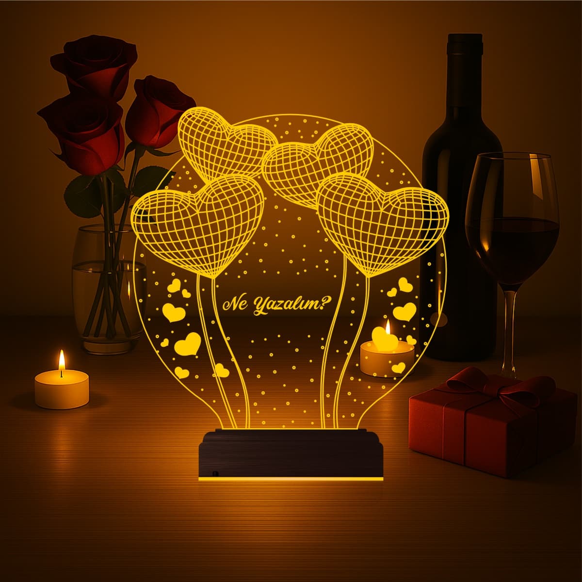 Сердца-шары 3D Ночник с надписью 7