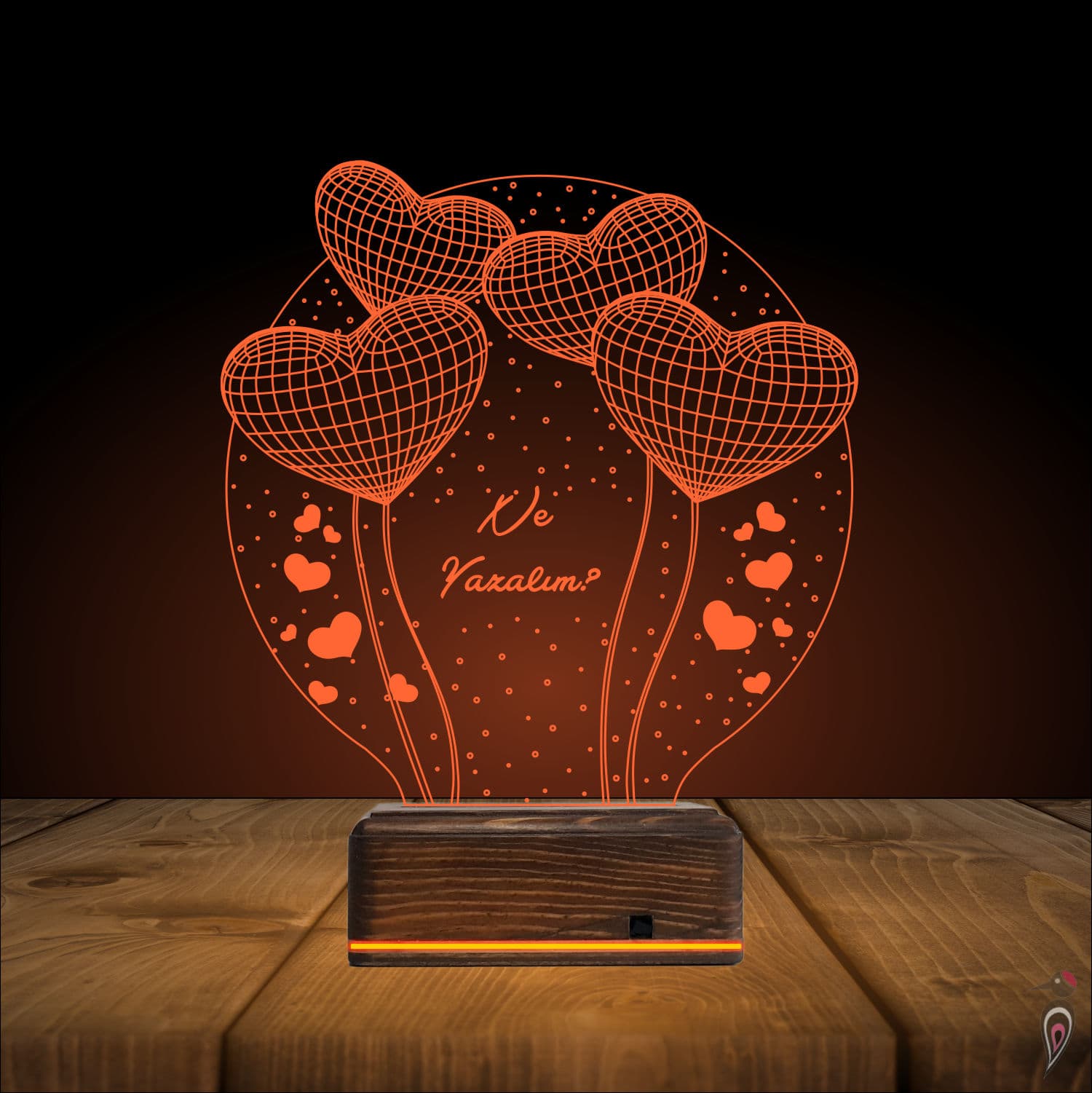 Сердца-шары 3D Ночник с надписью 9