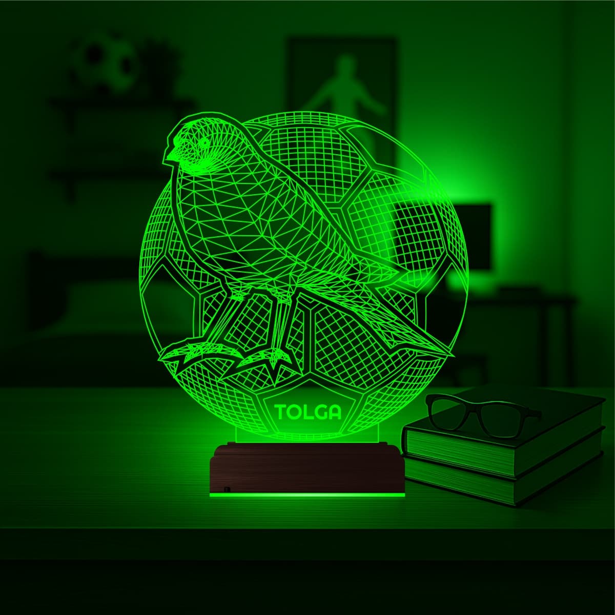 Птица и Футбол с именем — 3D LED Ночник | Подарок мальчику 5