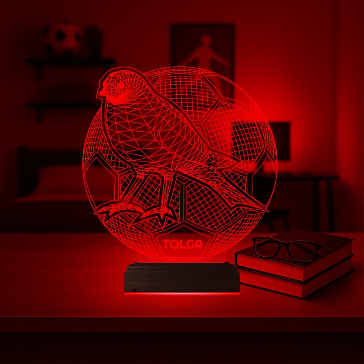 Птица и Футбол с именем — 3D LED Ночник | Подарок мальчику 6