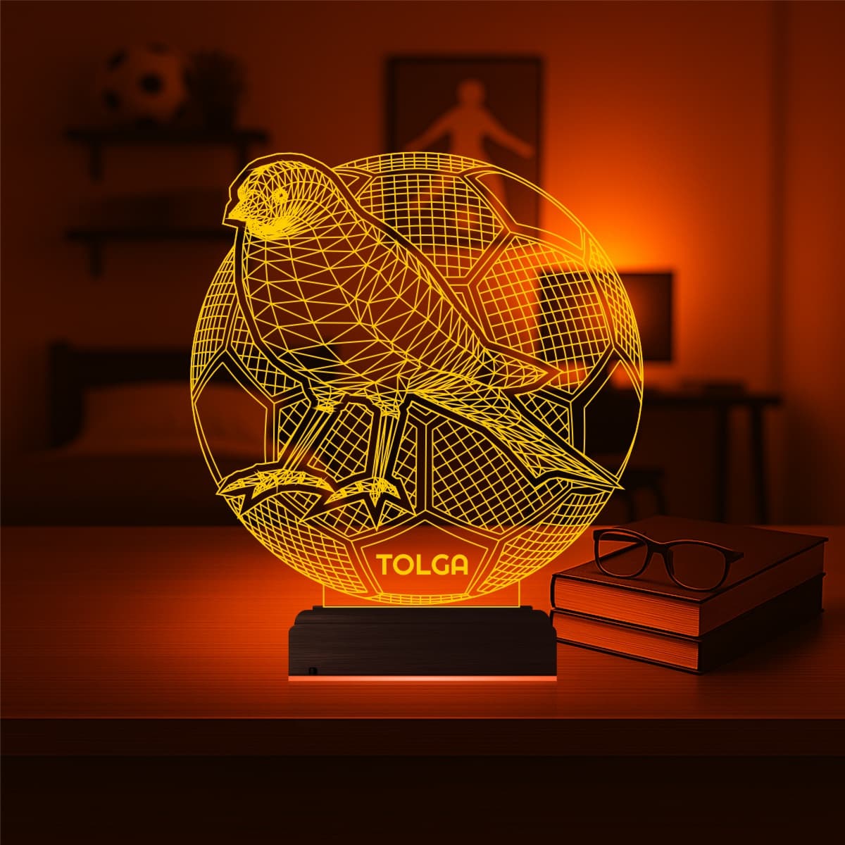 Птица и Футбол с именем — 3D LED Ночник | Подарок мальчику 7